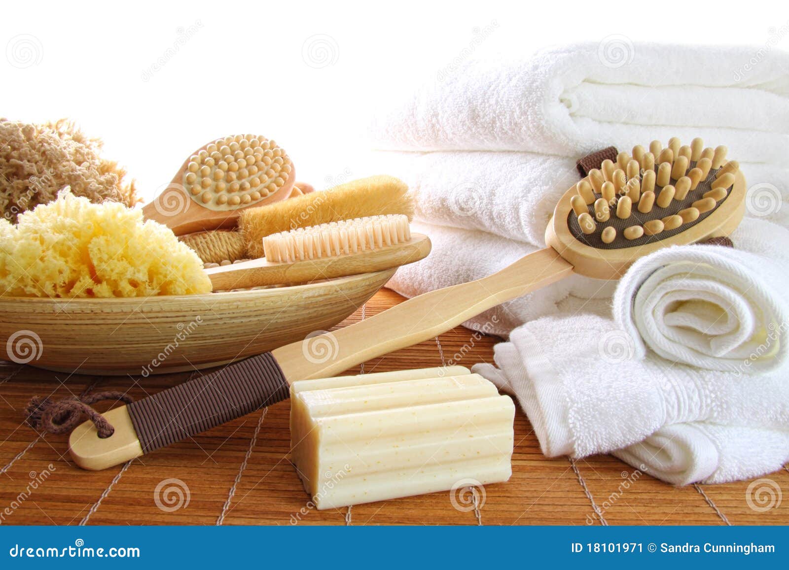 Spa Still Life of Bath Brushes and Sponges Stock Image Image of