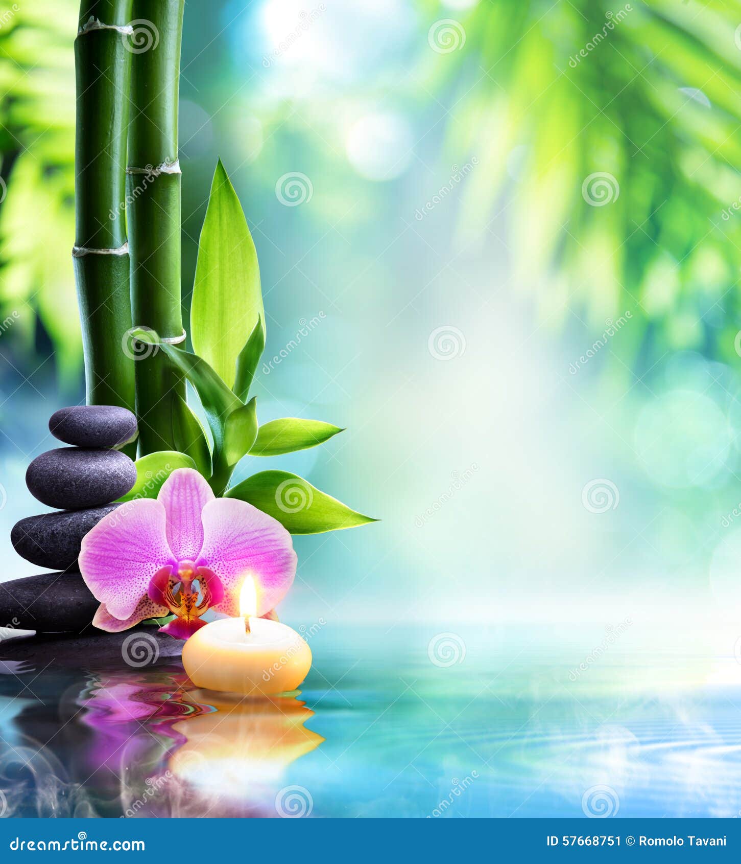 Spa Still Life Candle and Stone with Bamboo Stock Image Image of