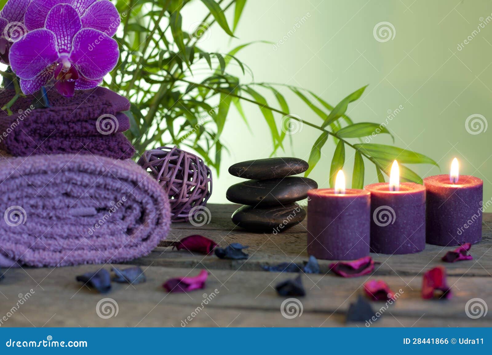 Spa Still Life with Zen Stones and Aromatic Candles Stock Photo Image
