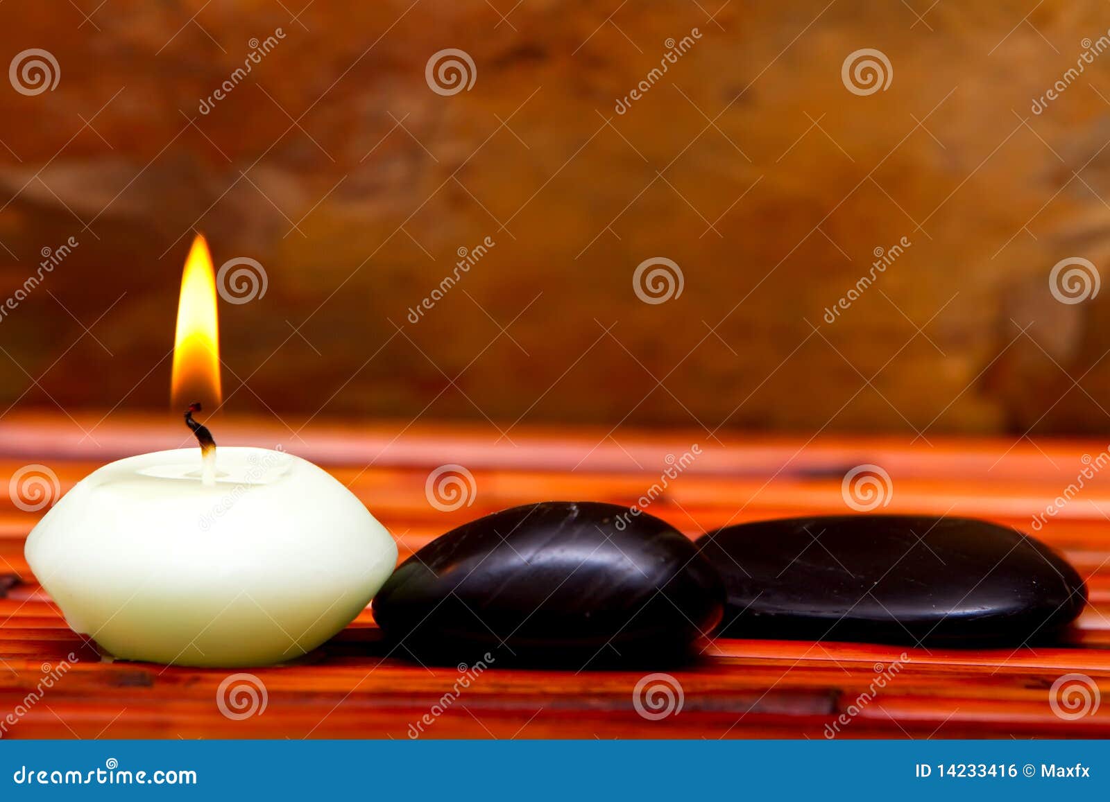 Spa Stones and Candles on Bamboo Stock Photo Image of front, focus