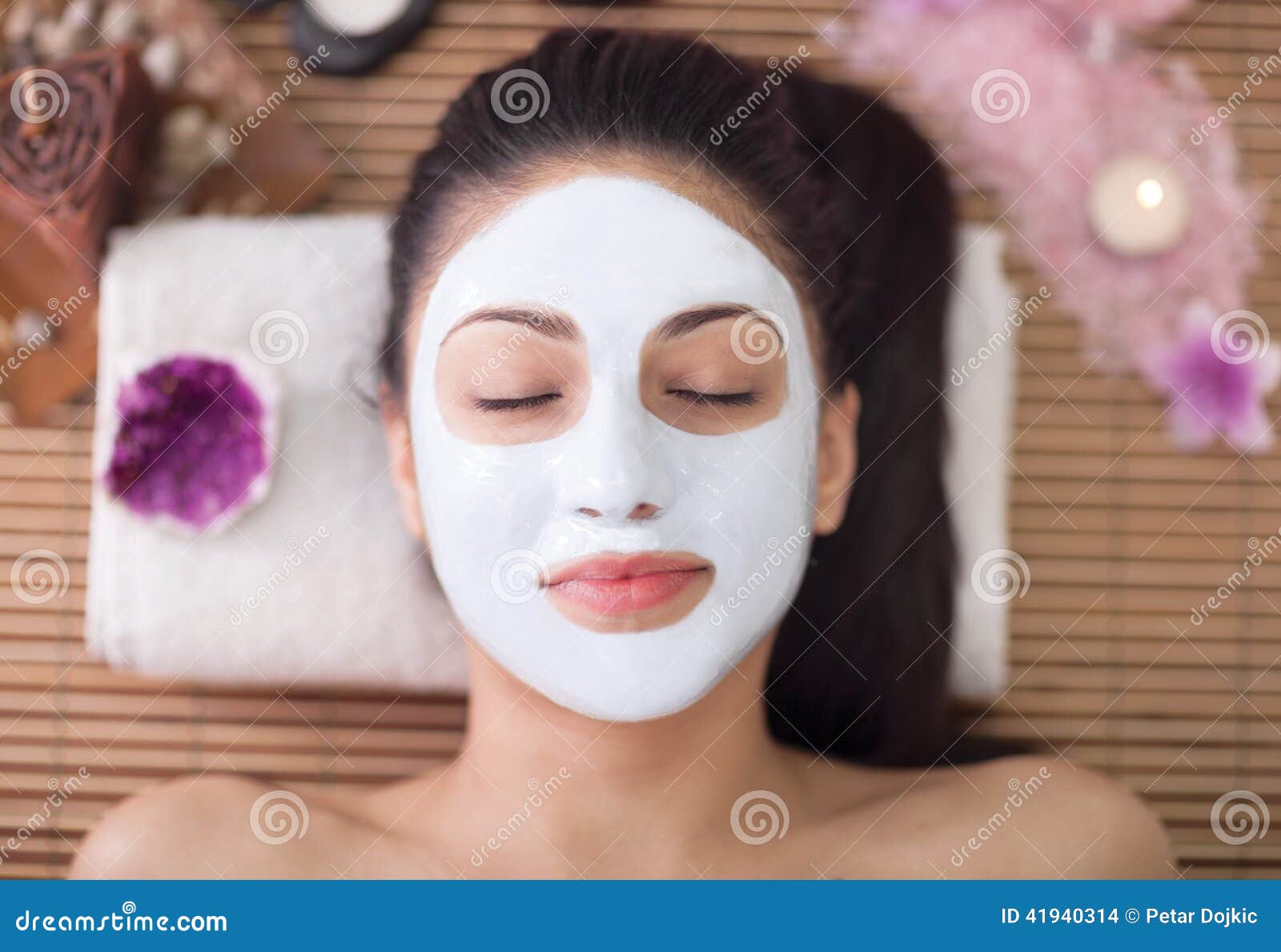 Spa Therapy for Young Woman Having Facial Mask at Beauty Salon Stock ...