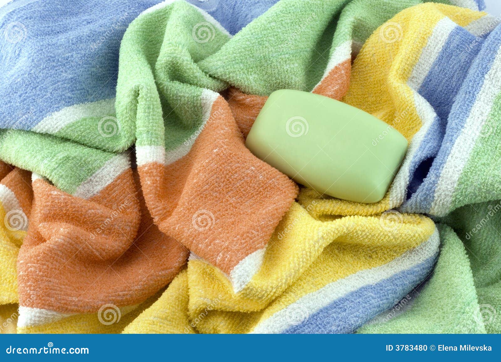Spa towel and green soap stock photo. Image of bathroom 3783480