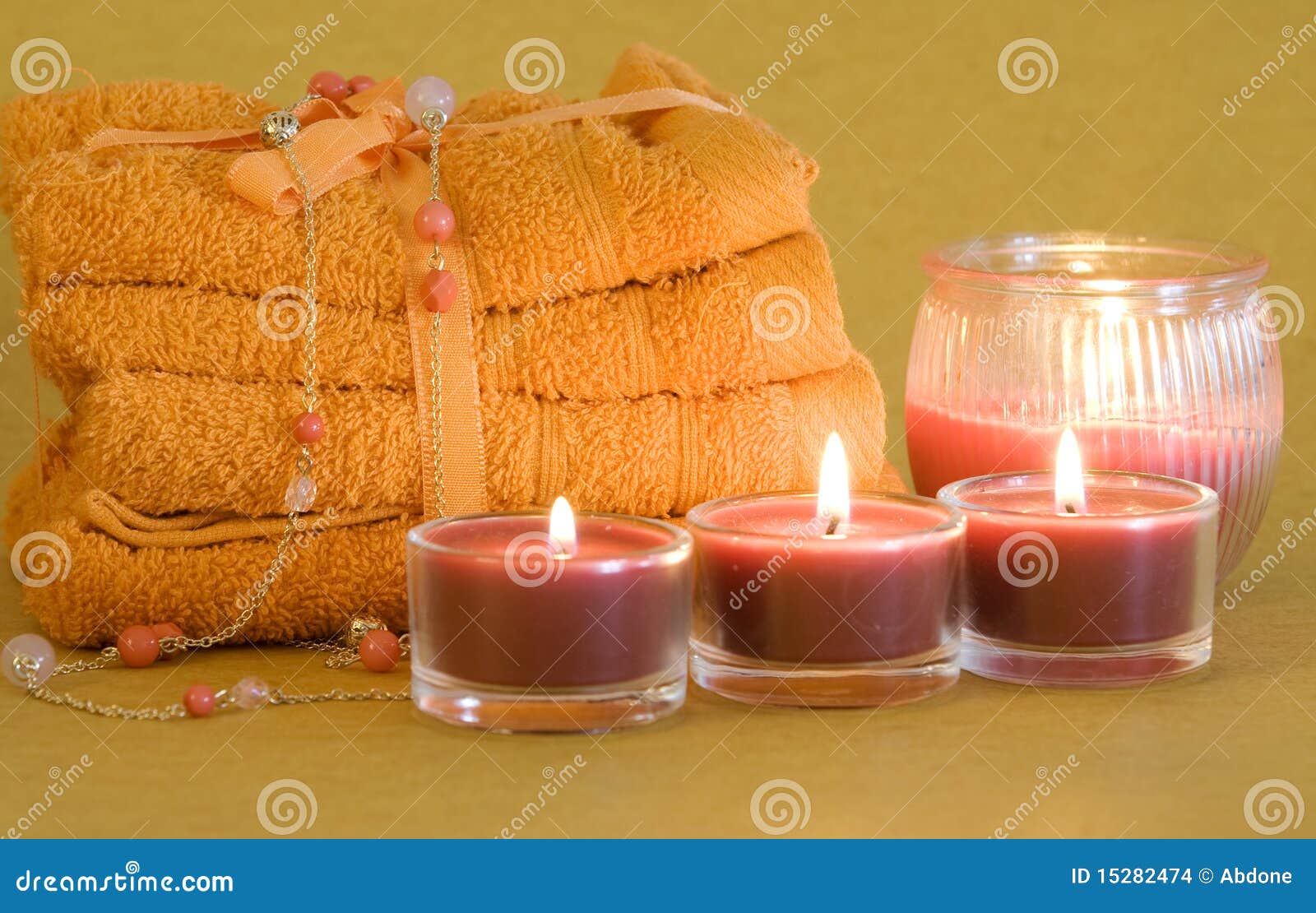 Spa towels and candles stock photo. Image of washcloth 15282474