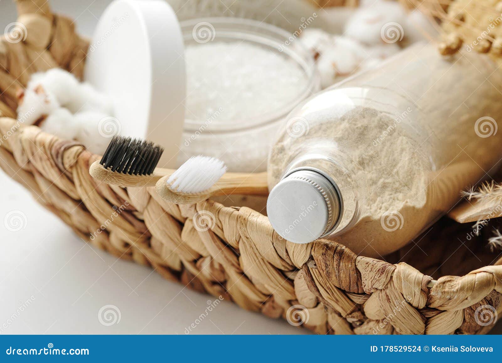 Spa and Wellness Cosmetic Products:body Scrub,beech Toothbrushes,sea Bath  Salt,soap, Wooden Hair Comb in a Wicker Basket Stock Photo - Image of  nature, beauty: 178529524