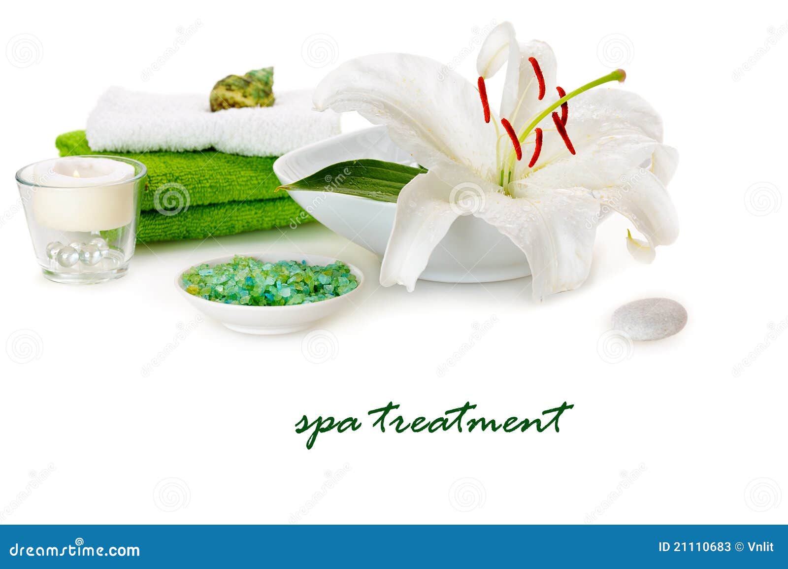 Spa with white lily stock image. Image of towel, green 21110683