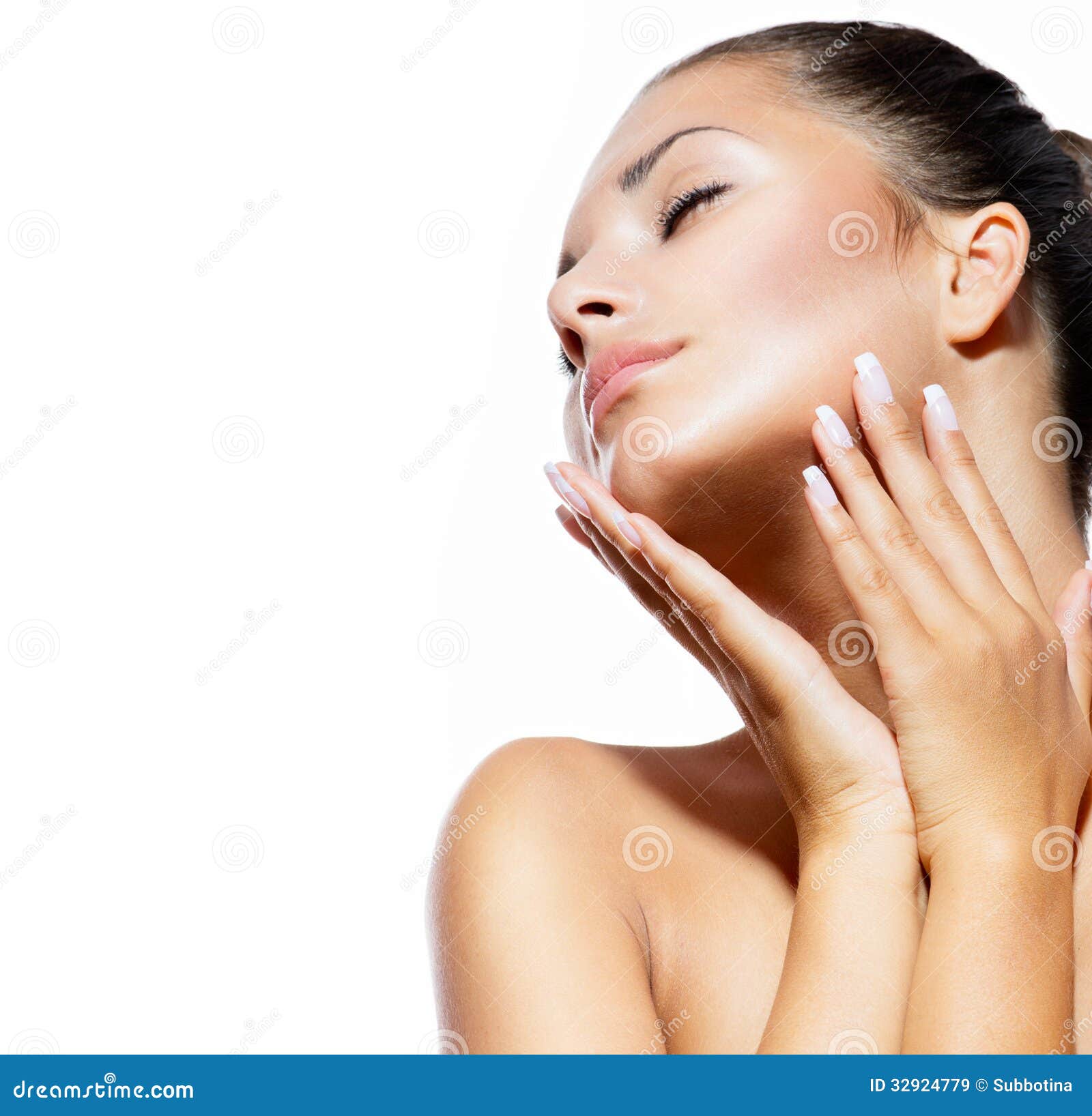 Beauty Portrait. Beautiful Spa Woman Touching her Face