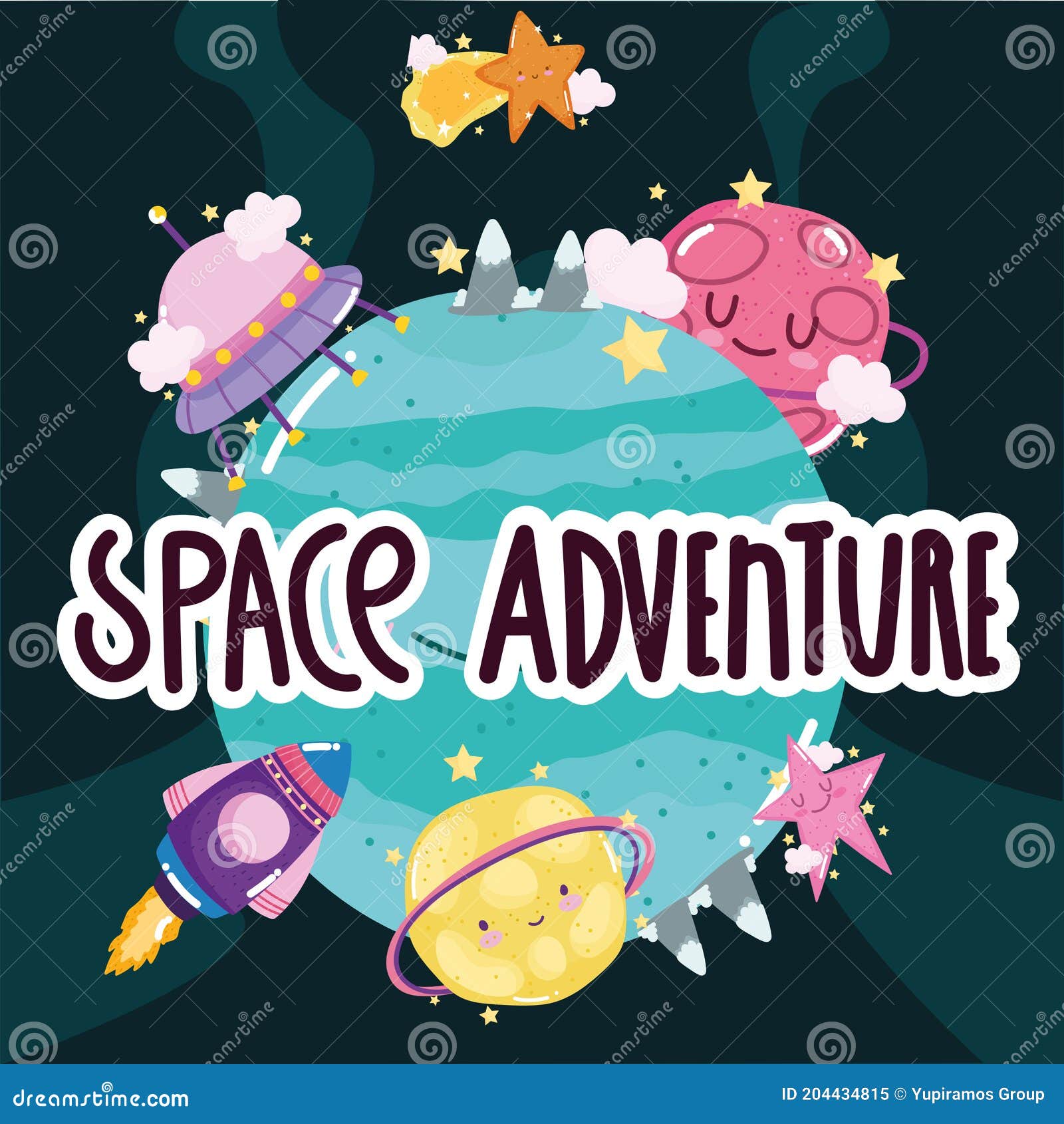 Space Adventure Spacecraft Planet Ufo Star Surface Explore Cute Cartoon  Stock Vector - Illustration of star, flying: 204434815
