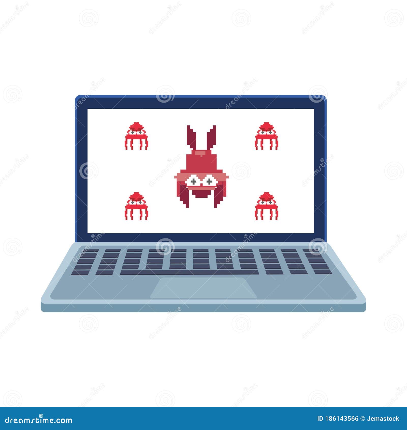 Space Aliens in Laptop 8 Bits Pixelated Icon Stock Vector