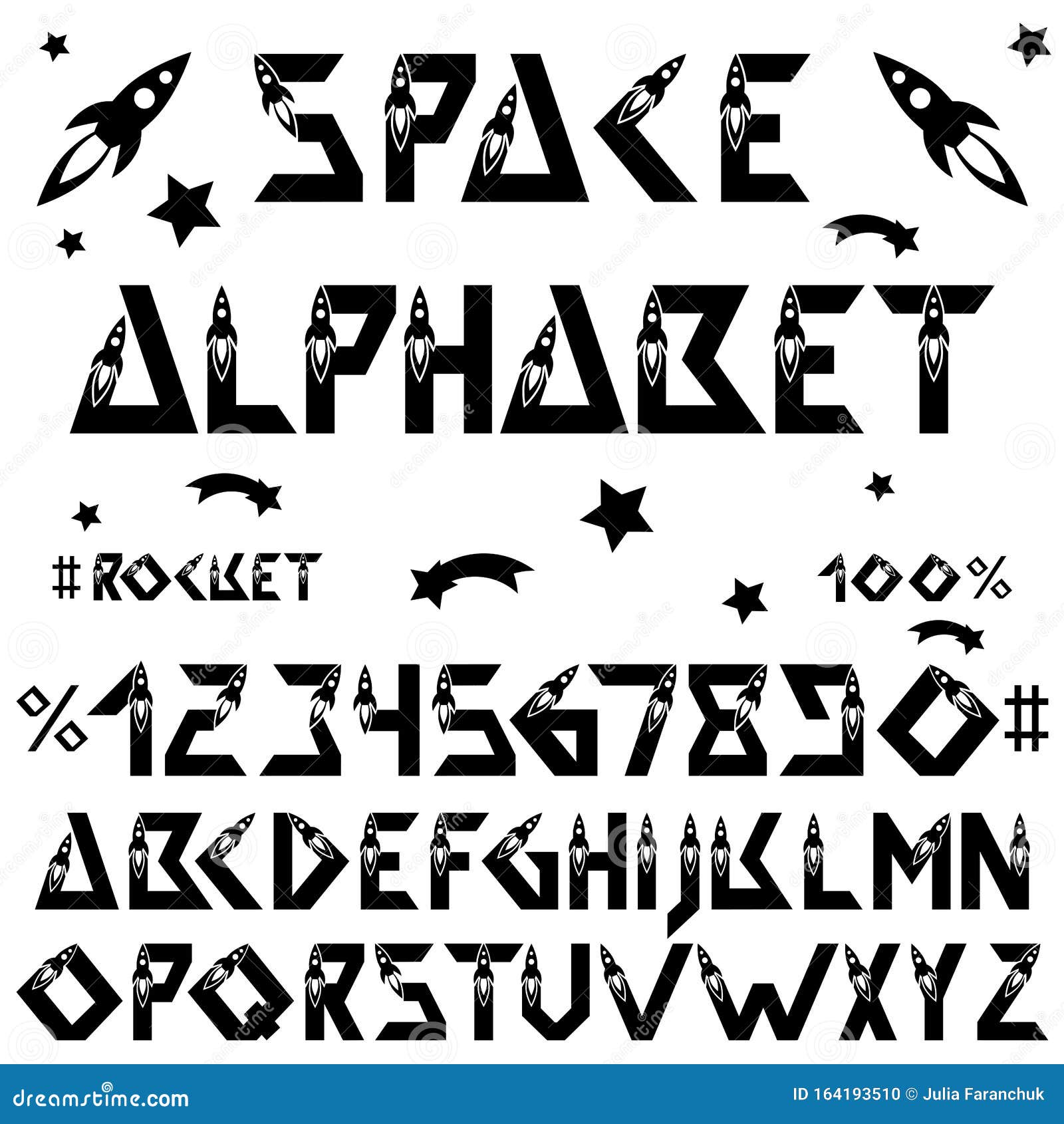 Space Alphabet Font. Technology, Space Flights, Science Stock