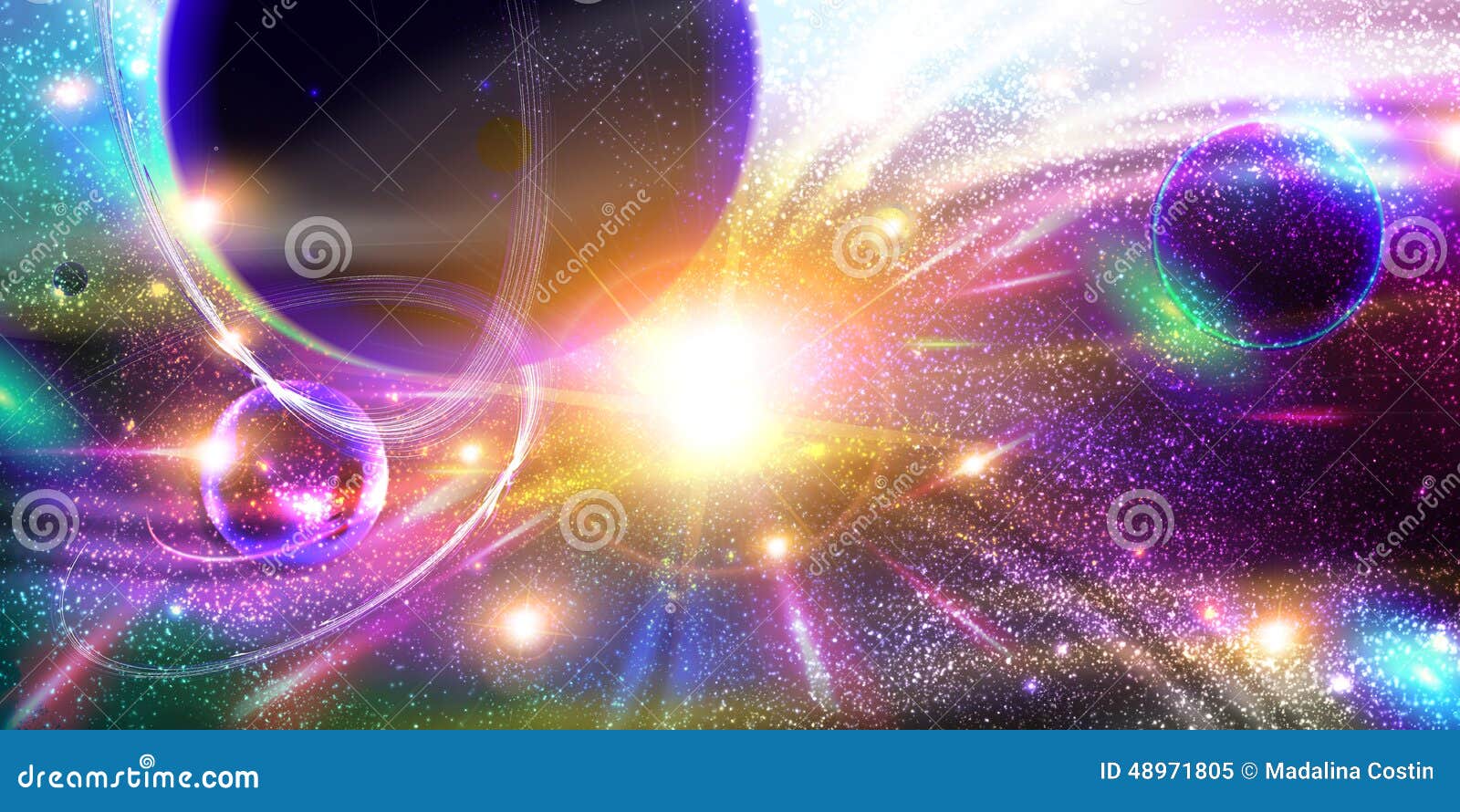 space background with planets, stardust and meteorites