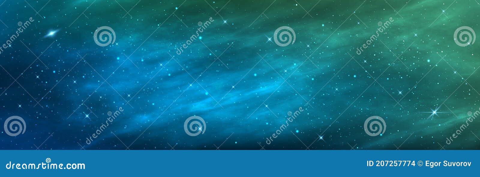 space background. realistic wide cosmos poster. green galaxy with shining stars. abstract starry nebula with bright