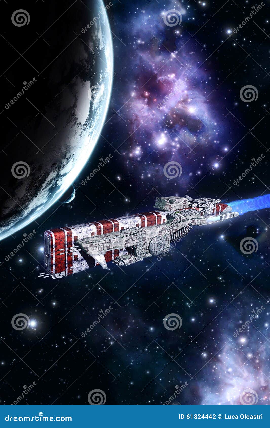 space battleship and planet