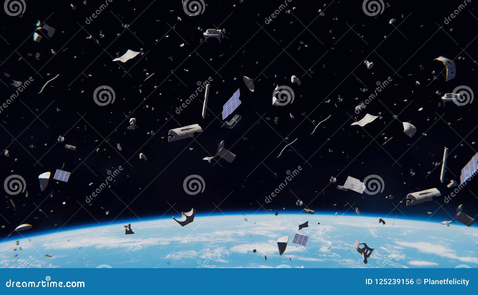 Space Debris in Earth Orbit, Dangerous Junk Orbiting Around the Blue Planet  Stock Illustration - Illustration of concept, garbage: 125239156