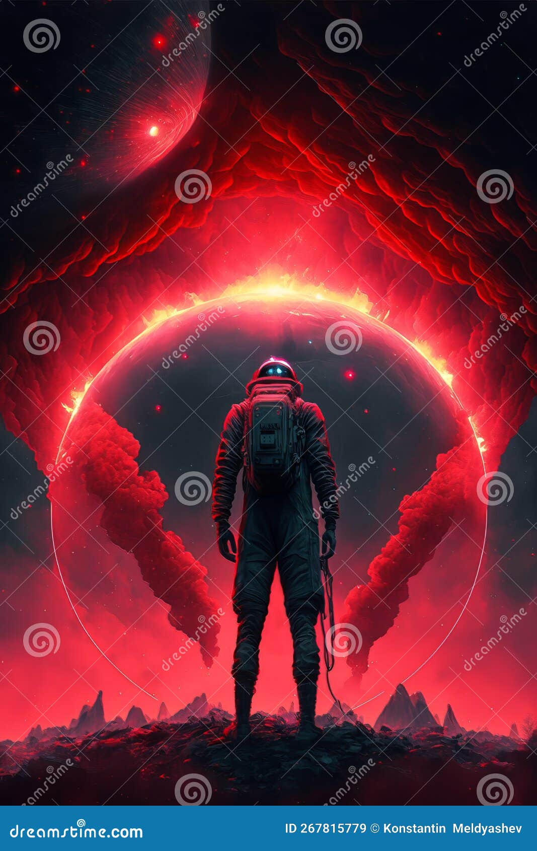 A Space Explorer in a Suit, Observing a Massive Anomaly in Space, a
