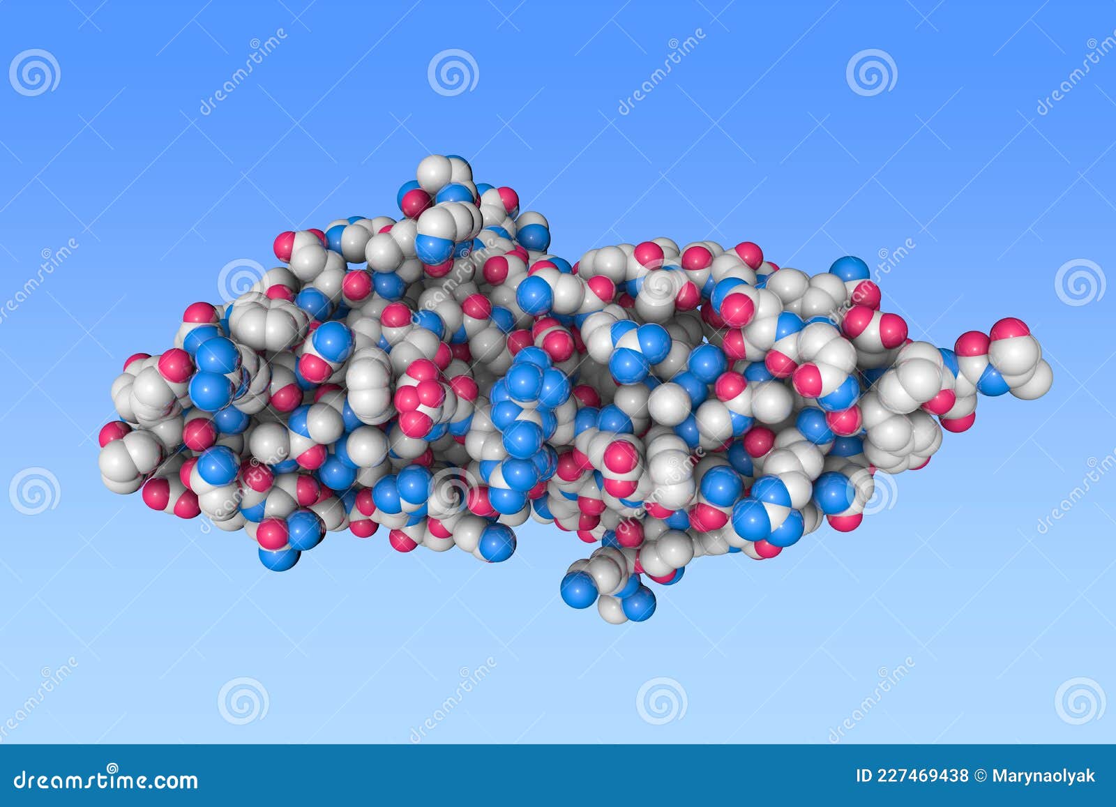 space-filling molecular model of the n-terminal domain of carcinoembryonic antigen (cea) on blue background. 3d