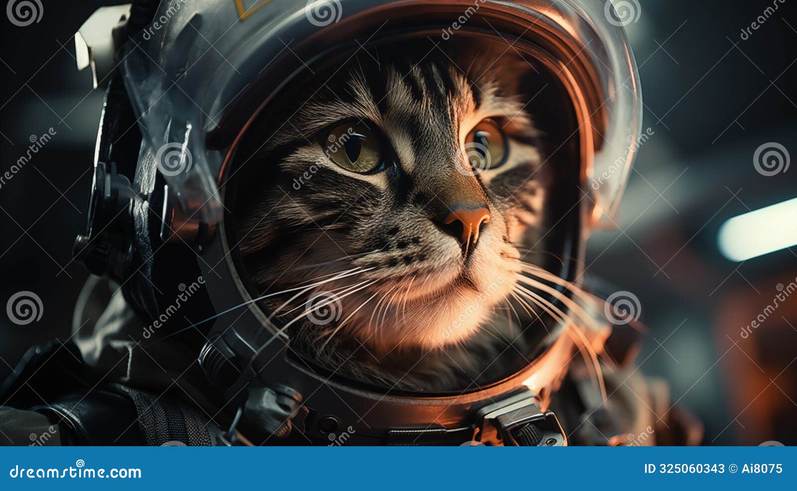 space helmet tabby cat intently gazes ai generated closeup image