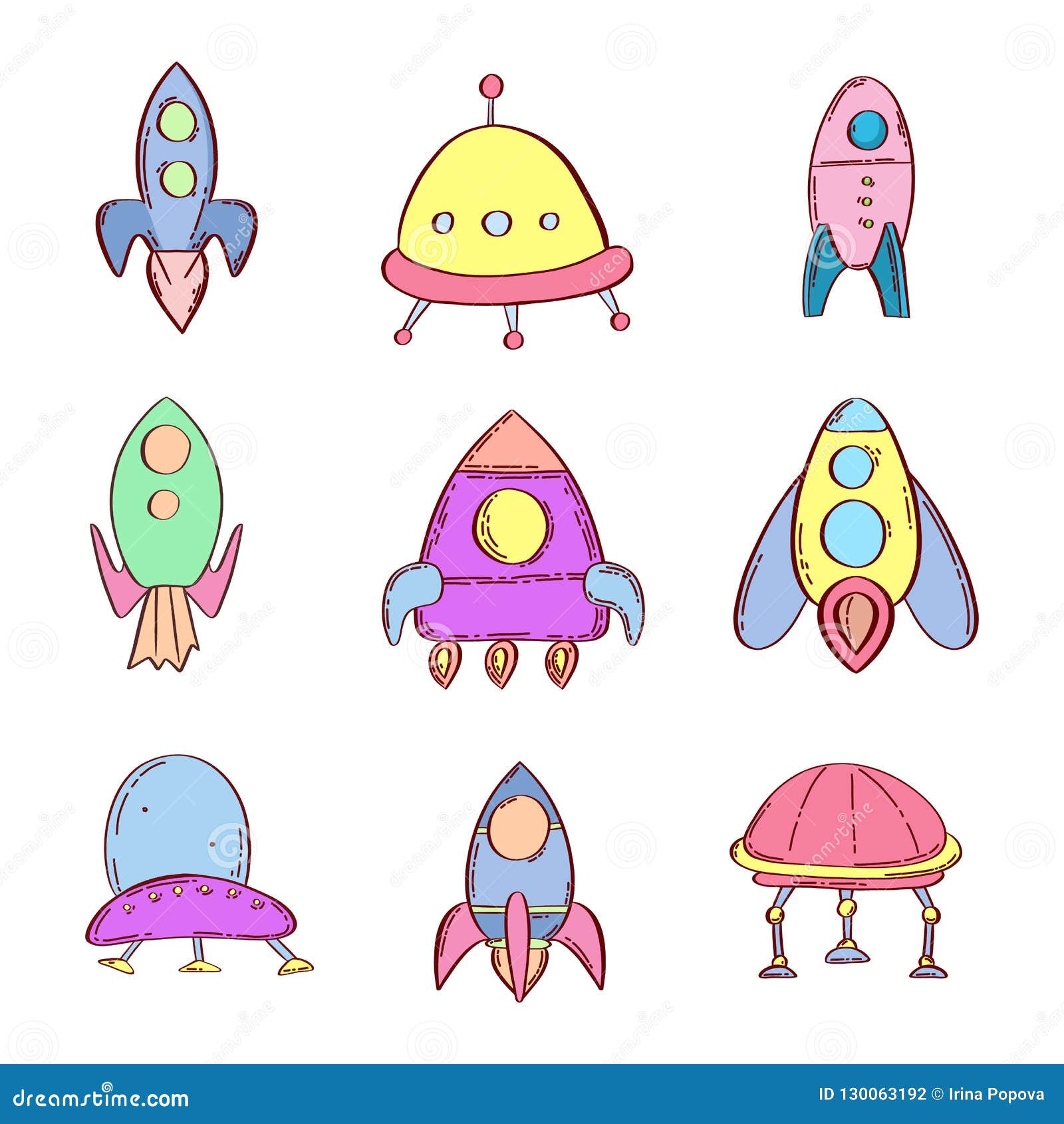 Space Icons Set. Cartoon Illustration Vector for Web. Cute Cartoon Aliens.  UFO Illustration. Isolated on White Background. Stock Vector - Illustration  of star, speed: 130063192