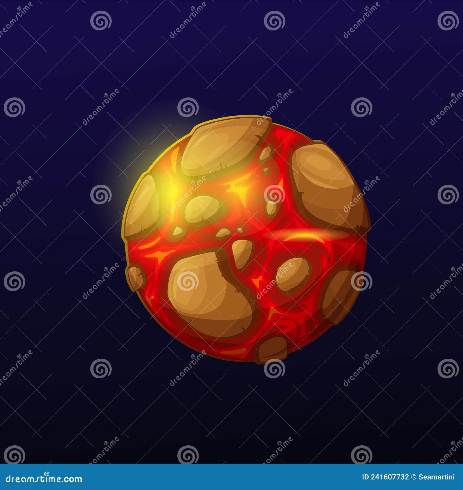 Space Planet with Hot Lava and Flares of Volcano Stock Vector ...