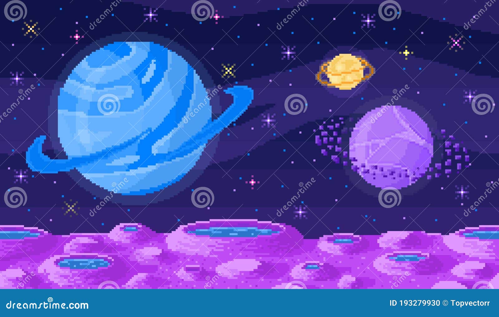 Space Planet In Pixel Art Pixelated Landscape For Game Or Application 8 Bit Video Game Stock Vector Illustration Of Cartoon Pixelated