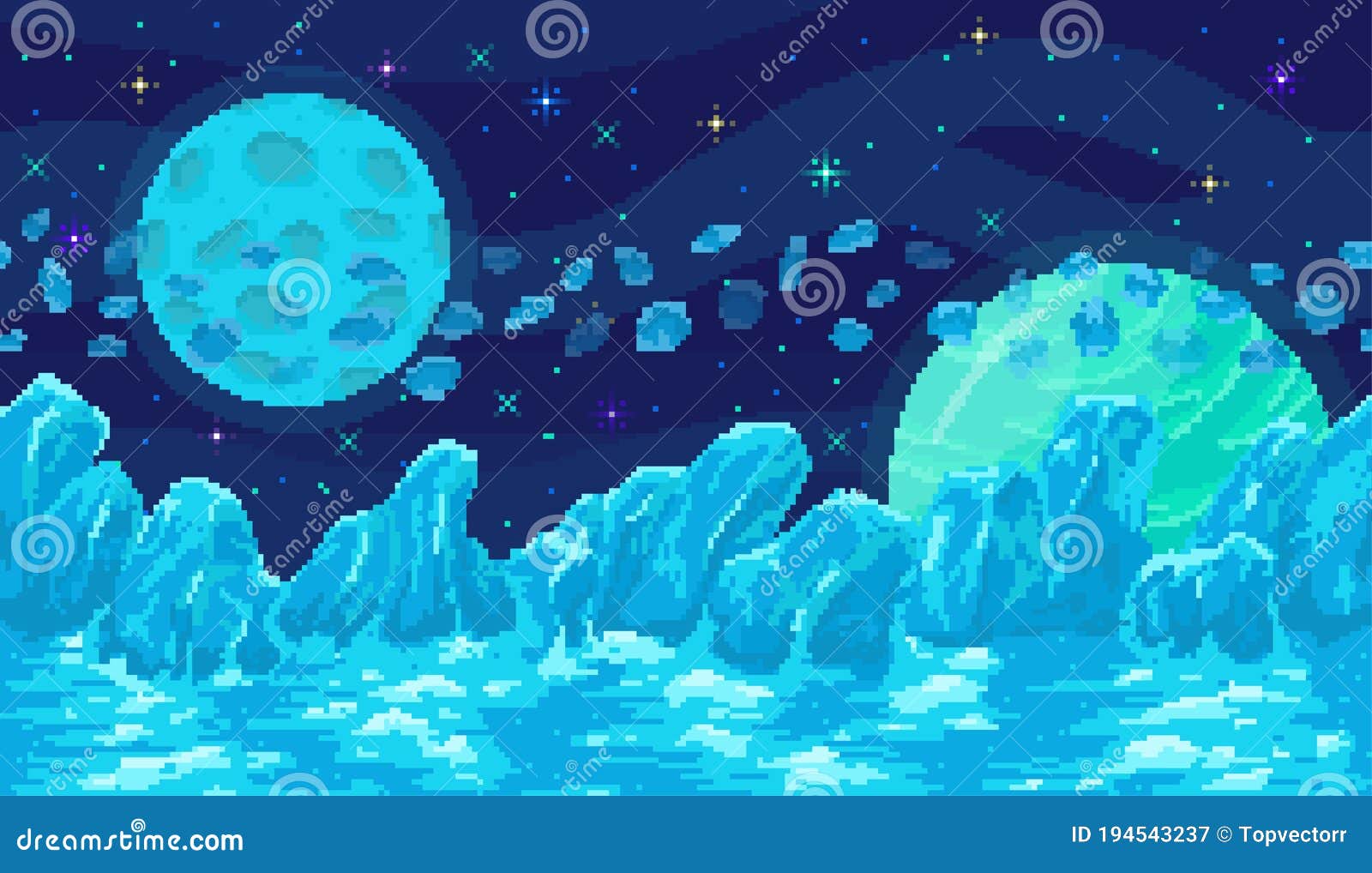 Space Planet in Pixel Art. Pixelated Landscape for Game or Application. 8  Bit Video Game Stock Vector - Illustration of platform, pixelated: 194543237