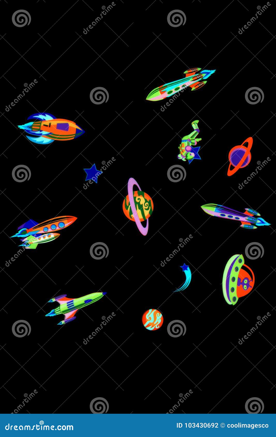 space related stickers on an  background