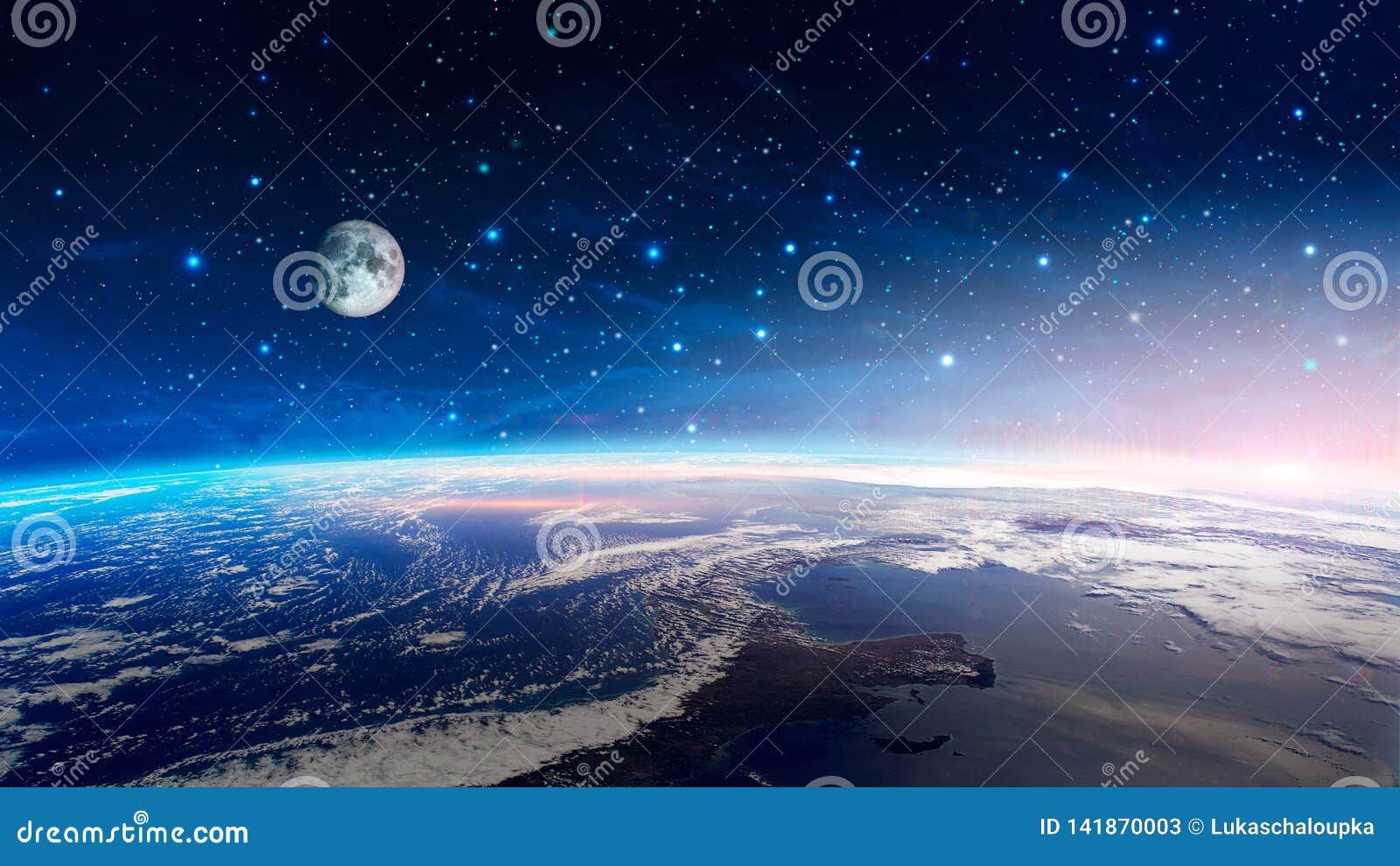 space scene. colorful nebula with earth planet and moon with stars. s furnished by nasa. 3d rendering