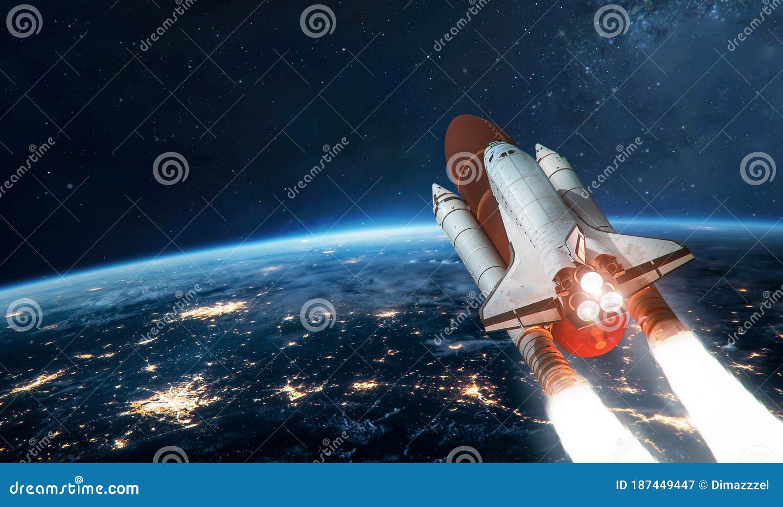 Space shuttle orbiting earth.