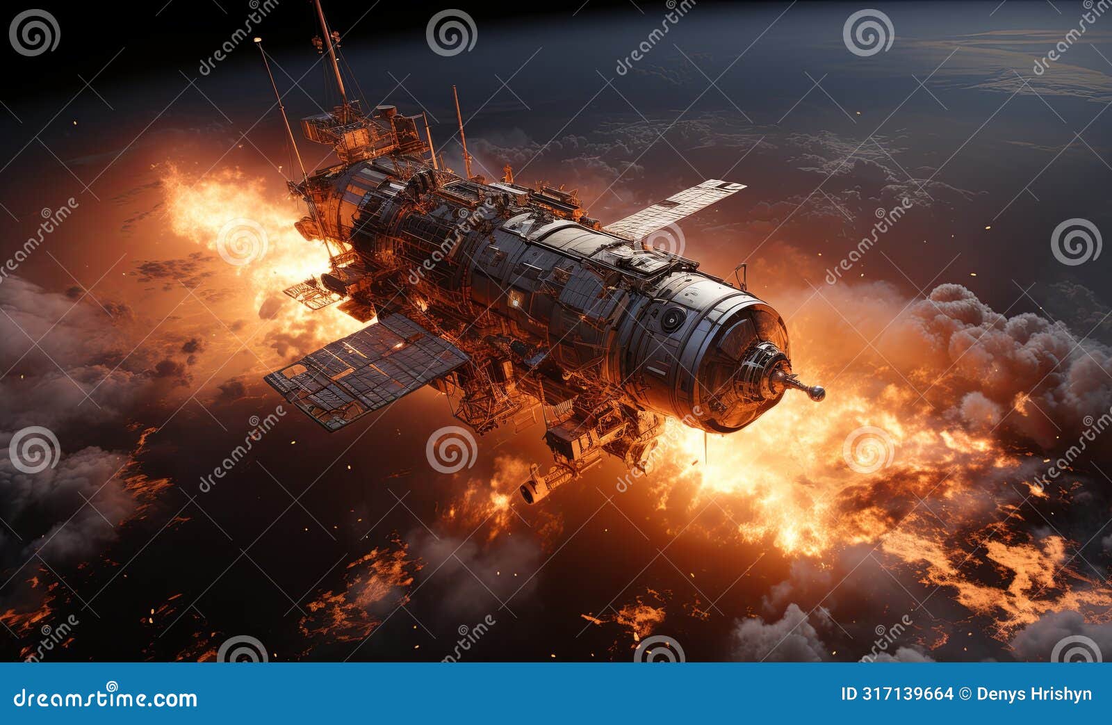 space station engulfed in flames