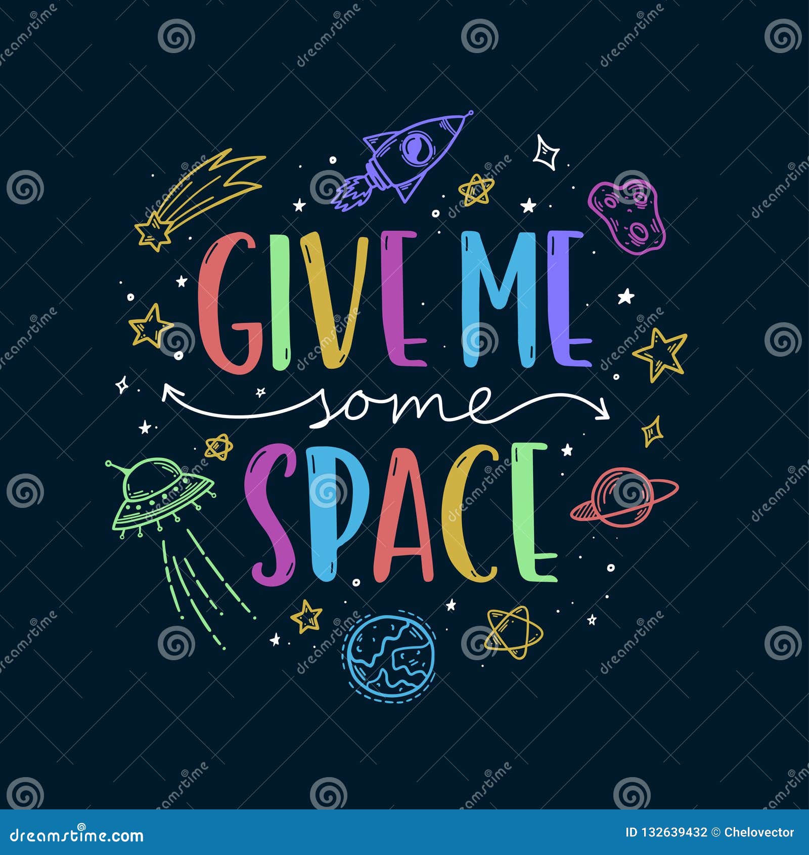 space theme doodle slogan.  .