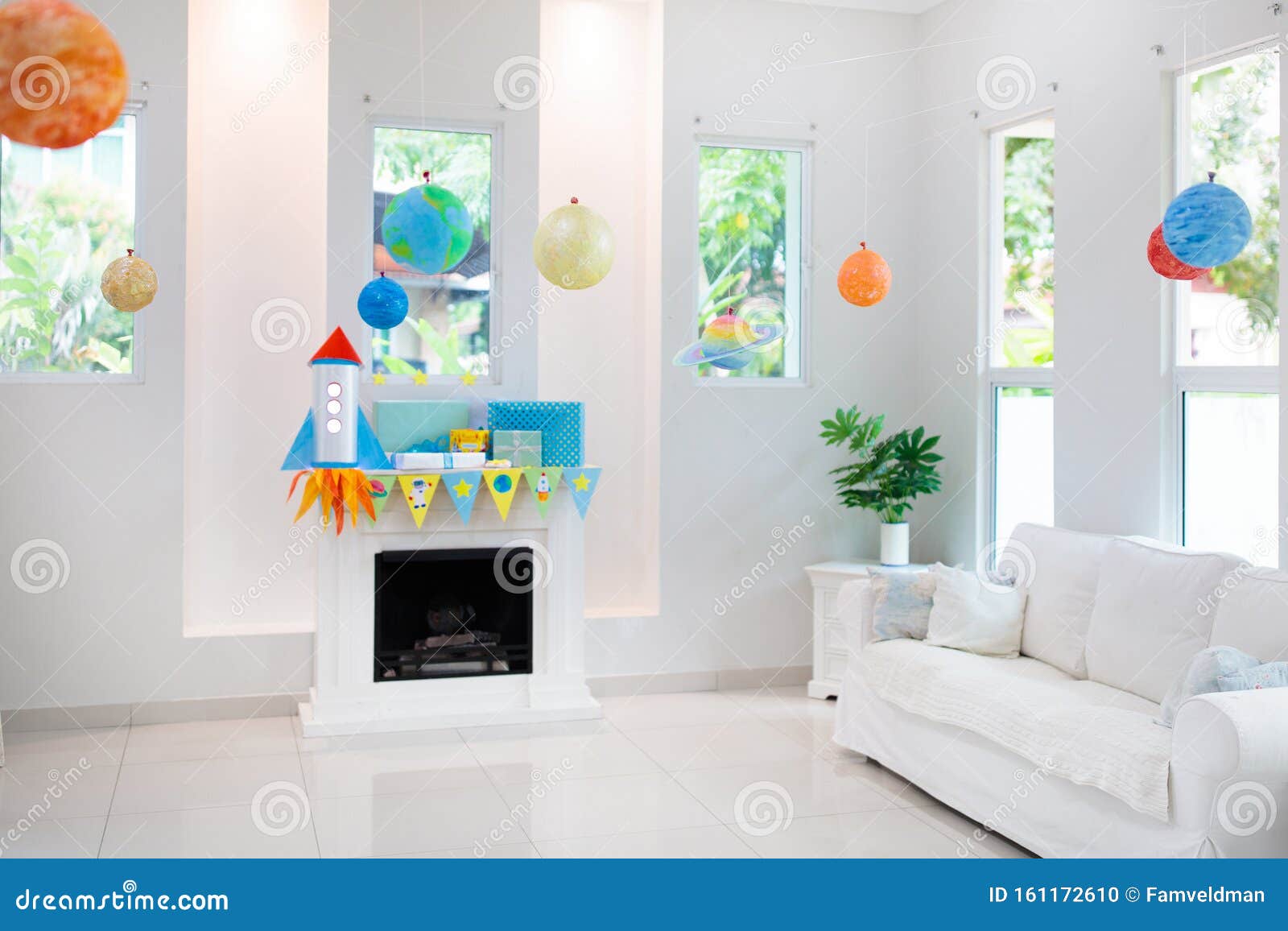 Space Theme Kids Birthday Party. Room Decoration Stock Photo ...