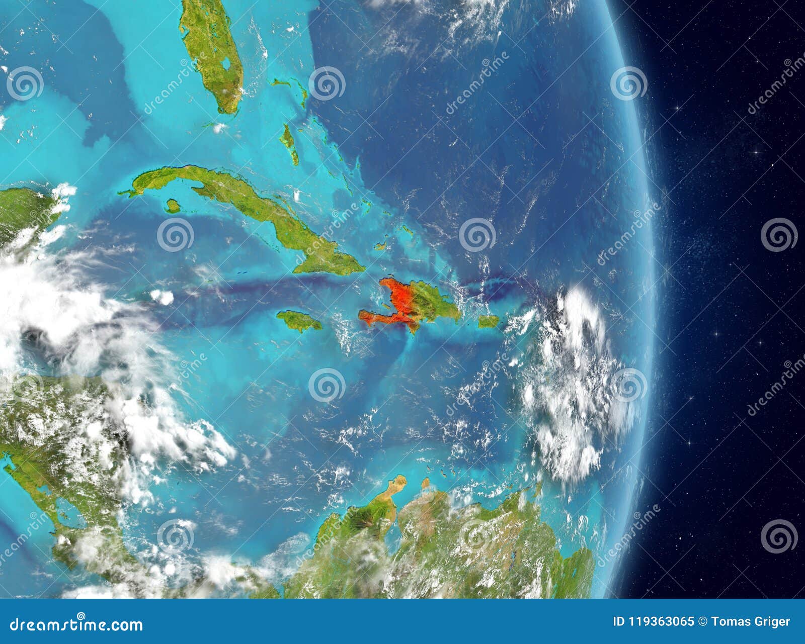 Orbit view of Haiti in red stock image. Image of ...