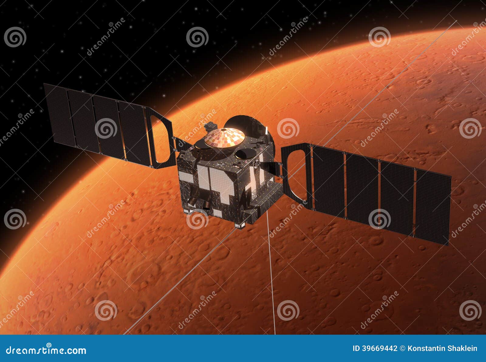 Spacecraft Mars Express Orbiting Mars. Stock Illustration - Illustration of  agency, panel: 39669442