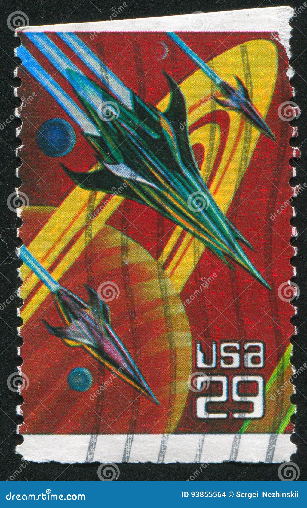 Spacecrafts. UNITED STATES - CIRCA 1993: stamp printed by United States of America, shows fantasy airplane, circa 1993