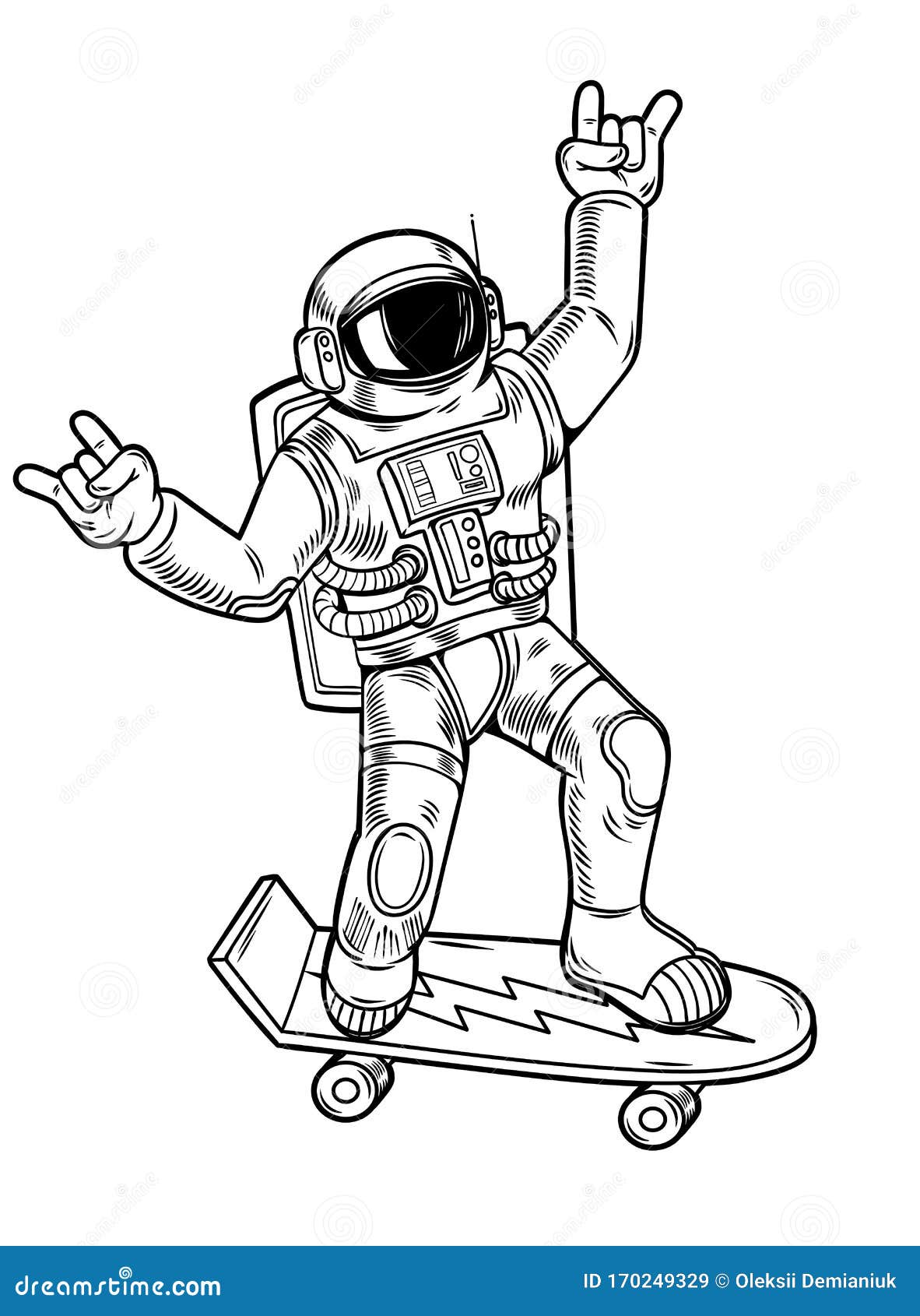 Spaceman Ride On Skateboard In Space Suit Stock Vector Illustration Of Badge Apparel 170249329