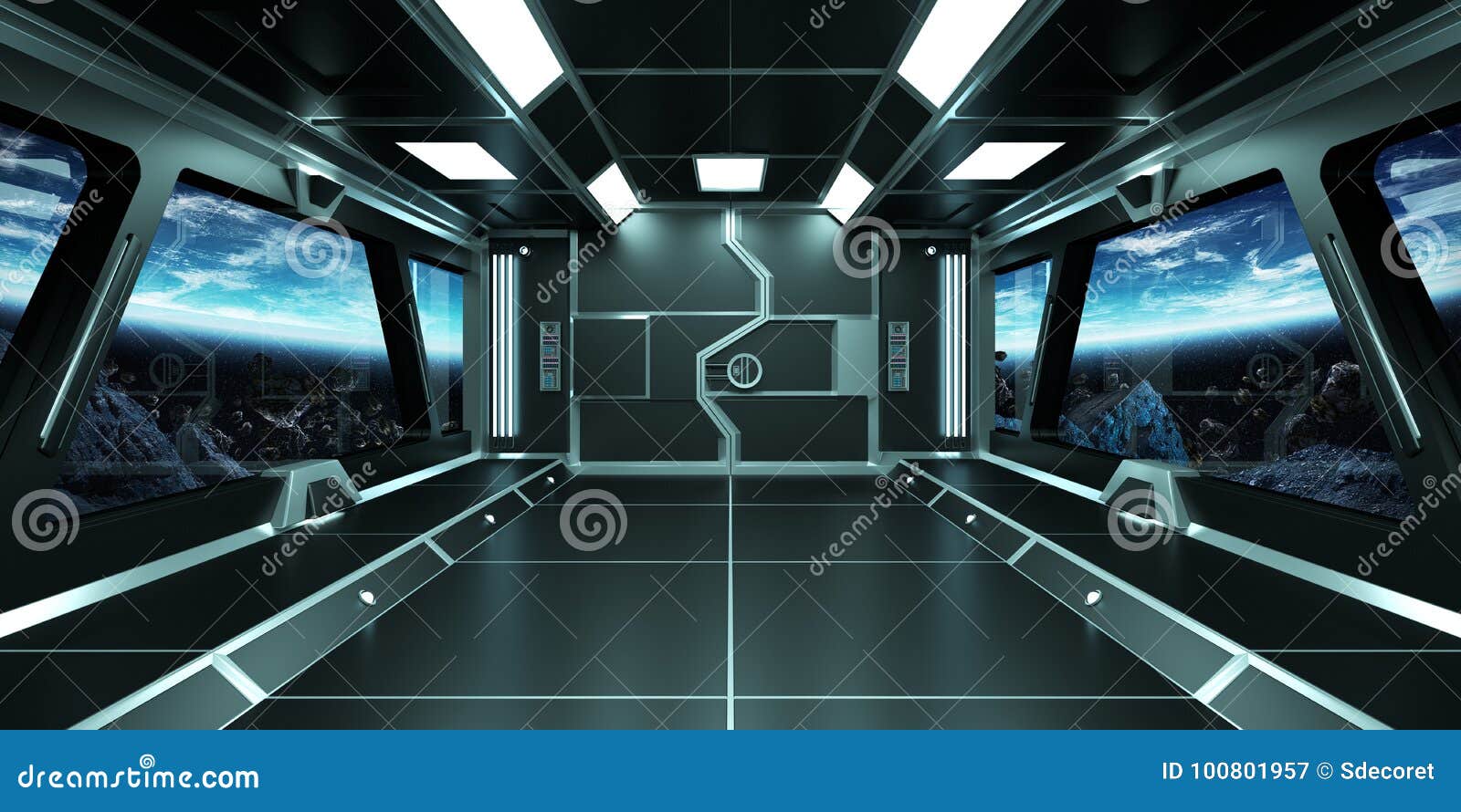 Spaceship Interior With View On Earth 3d Rendering Elements