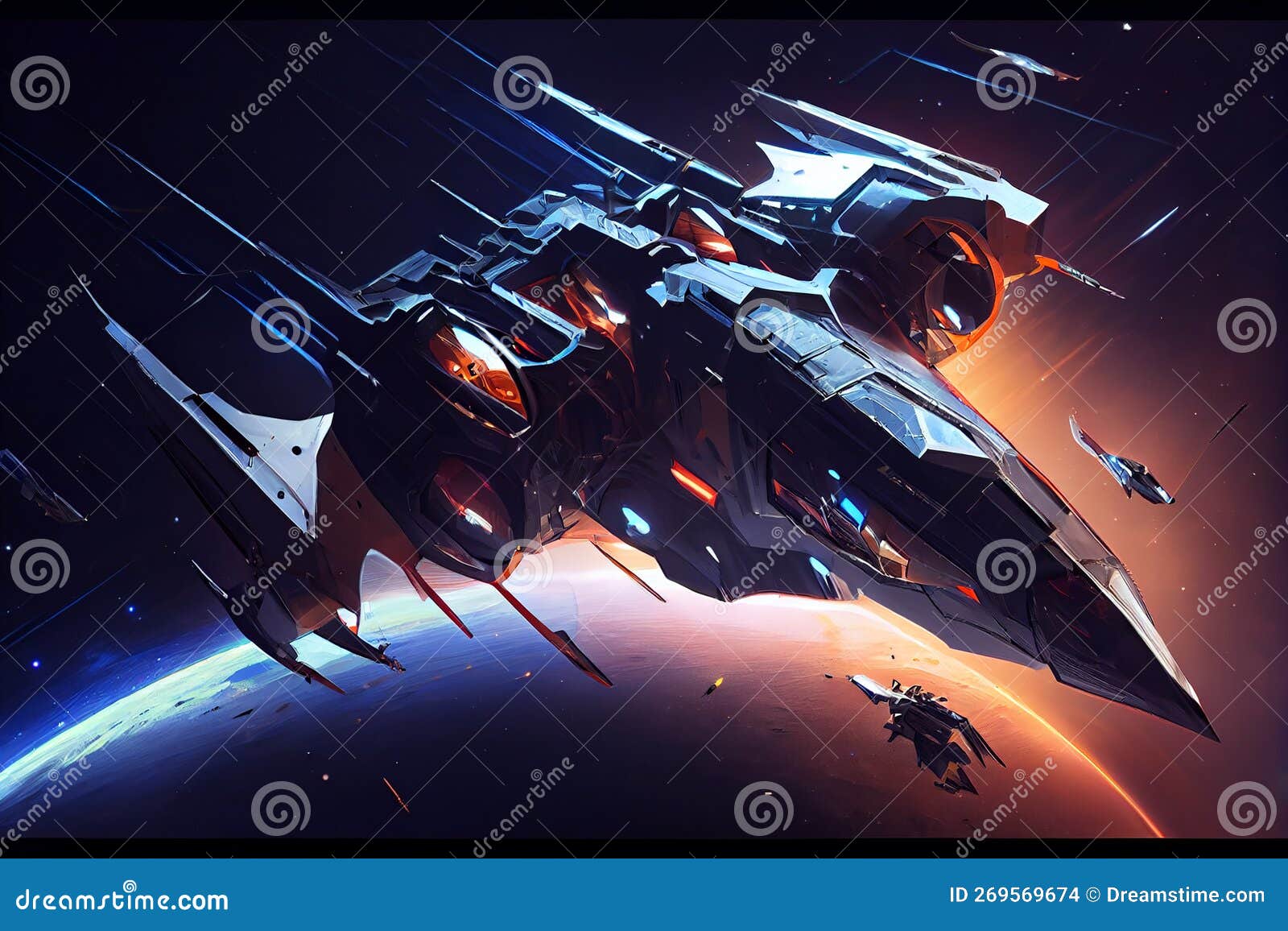 Spaceship in Distance Hurdles through Deep Space Stock Photo Image of