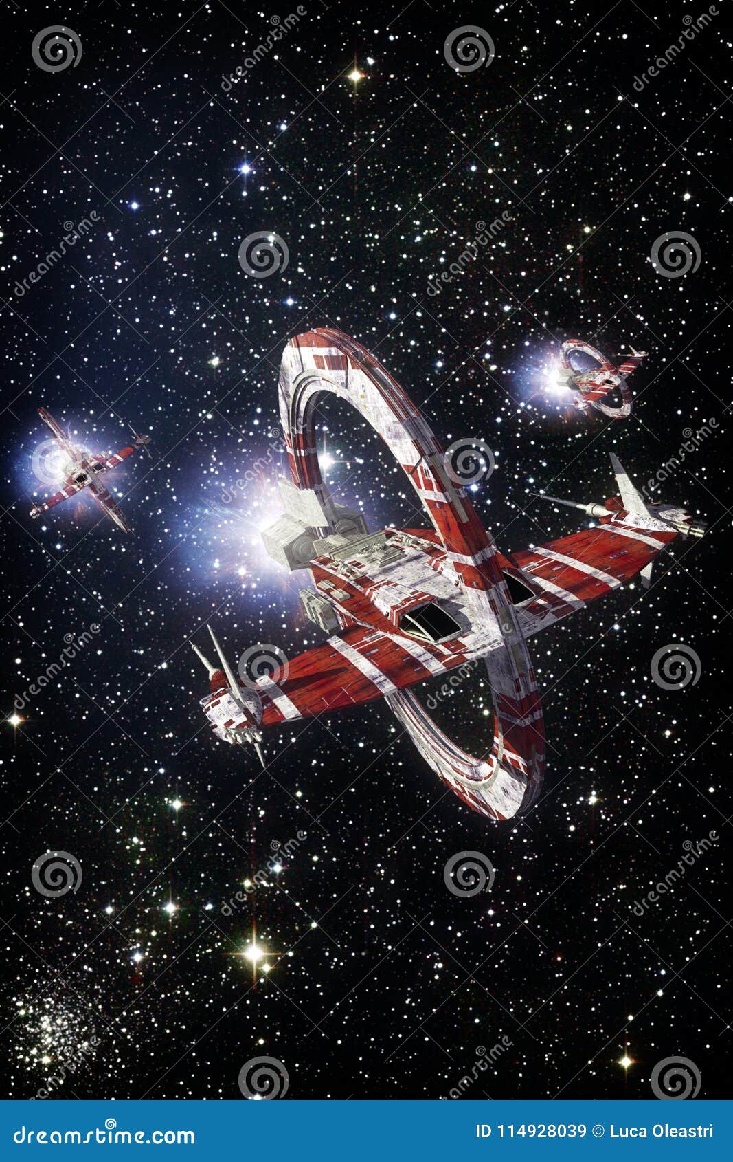 spaceship fighter and starfield background