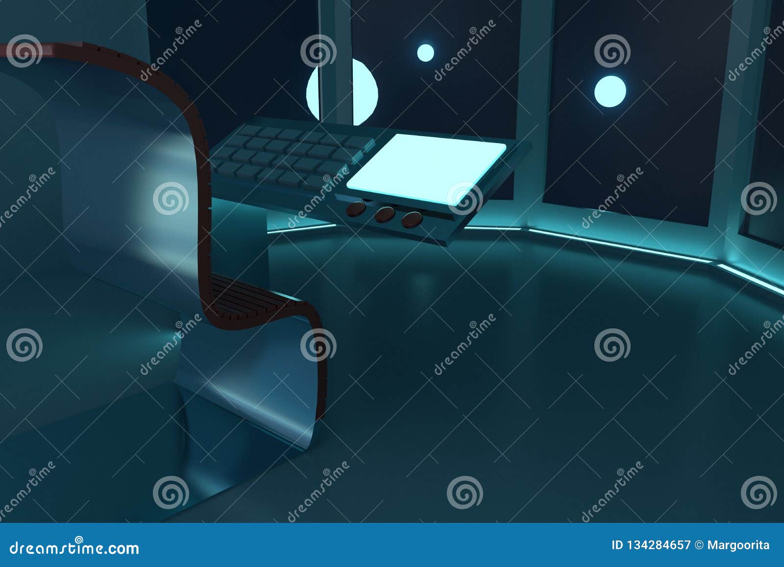 Spaceship Interior 3d Rendering Stock Illustration