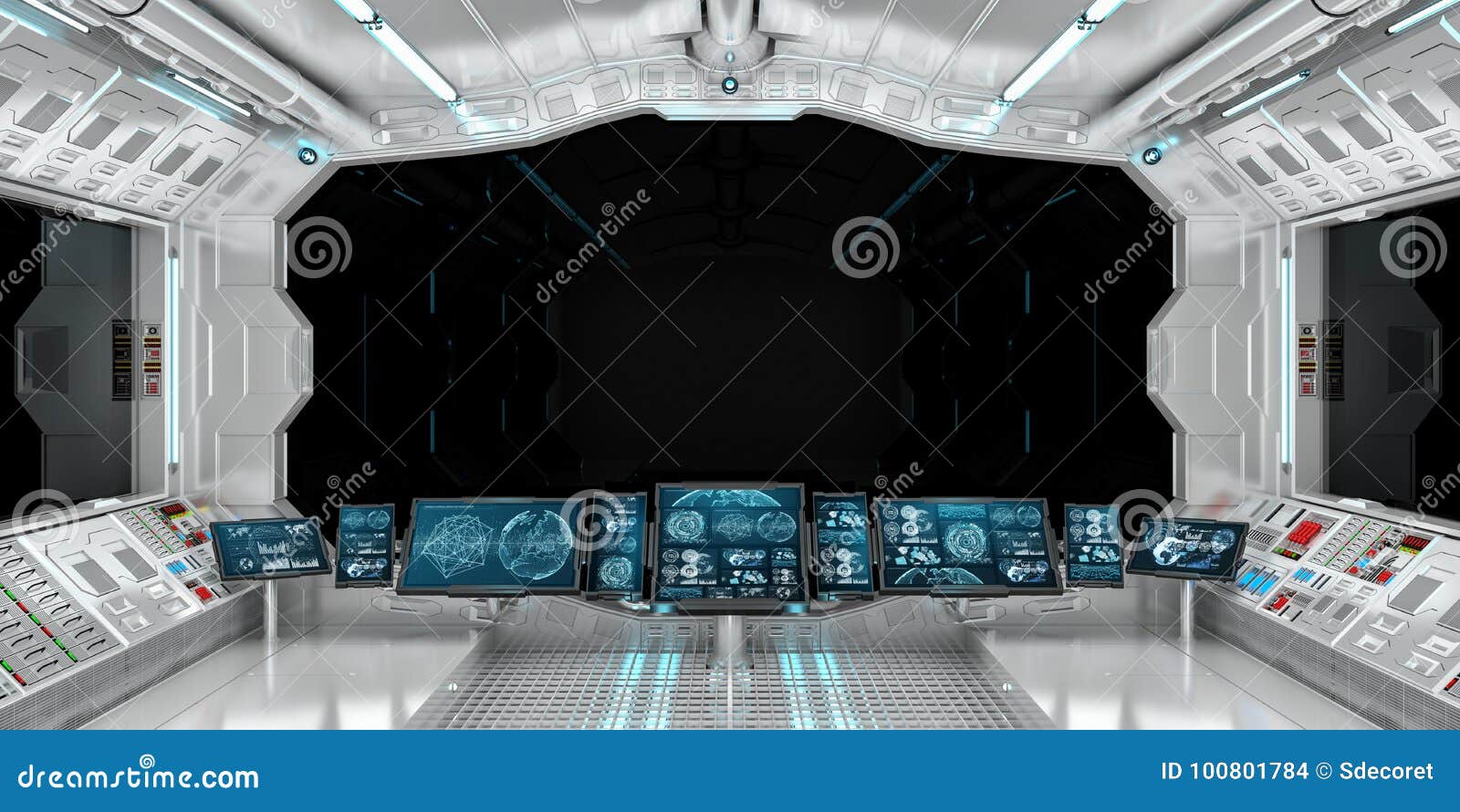 Spaceship Interior With View On Black Window 3d Rendering
