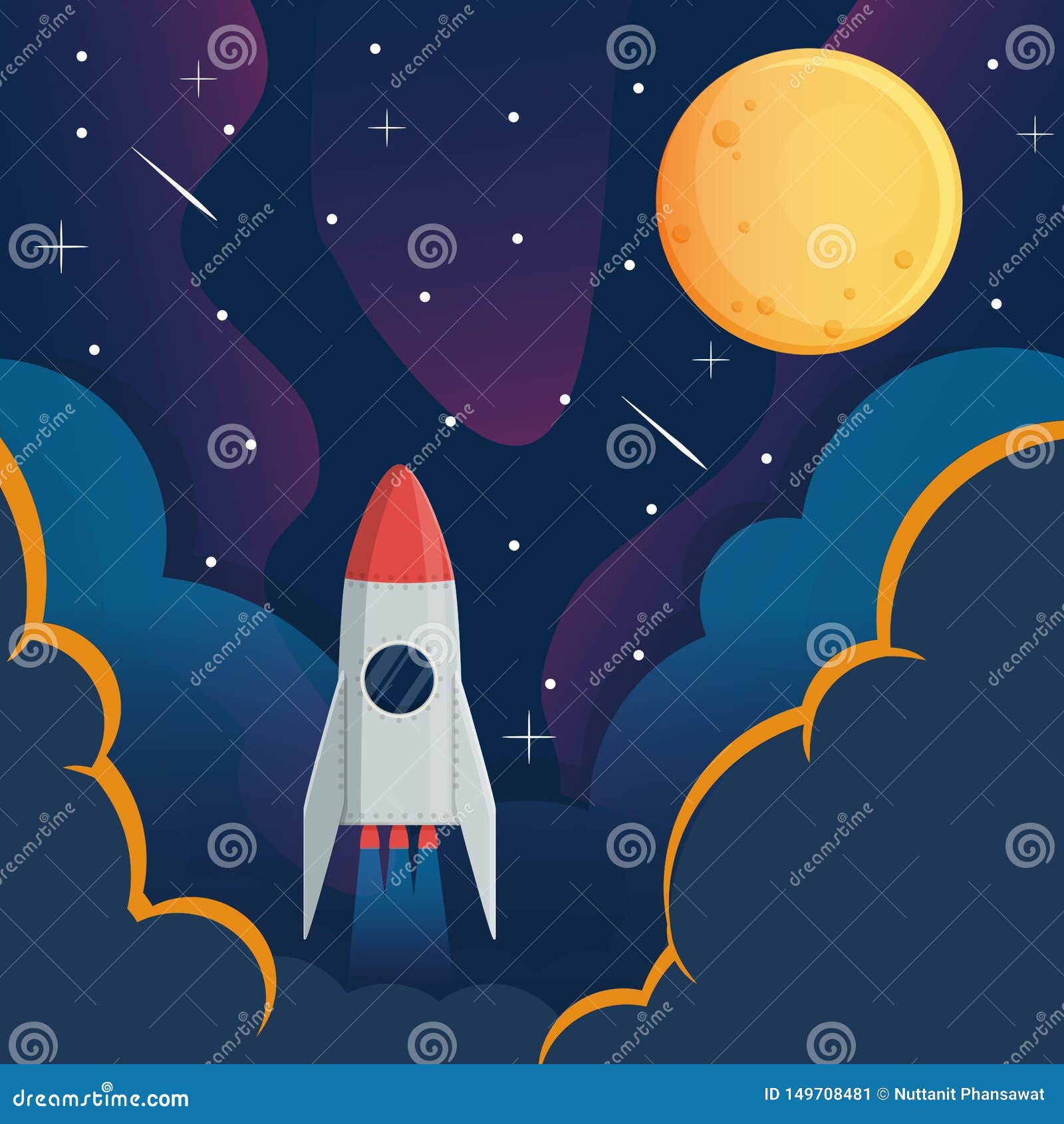 Spaceship and Moon in Space Galaxy Background,vector Stock Vector -  Illustration of cosmos, comet: 149708481