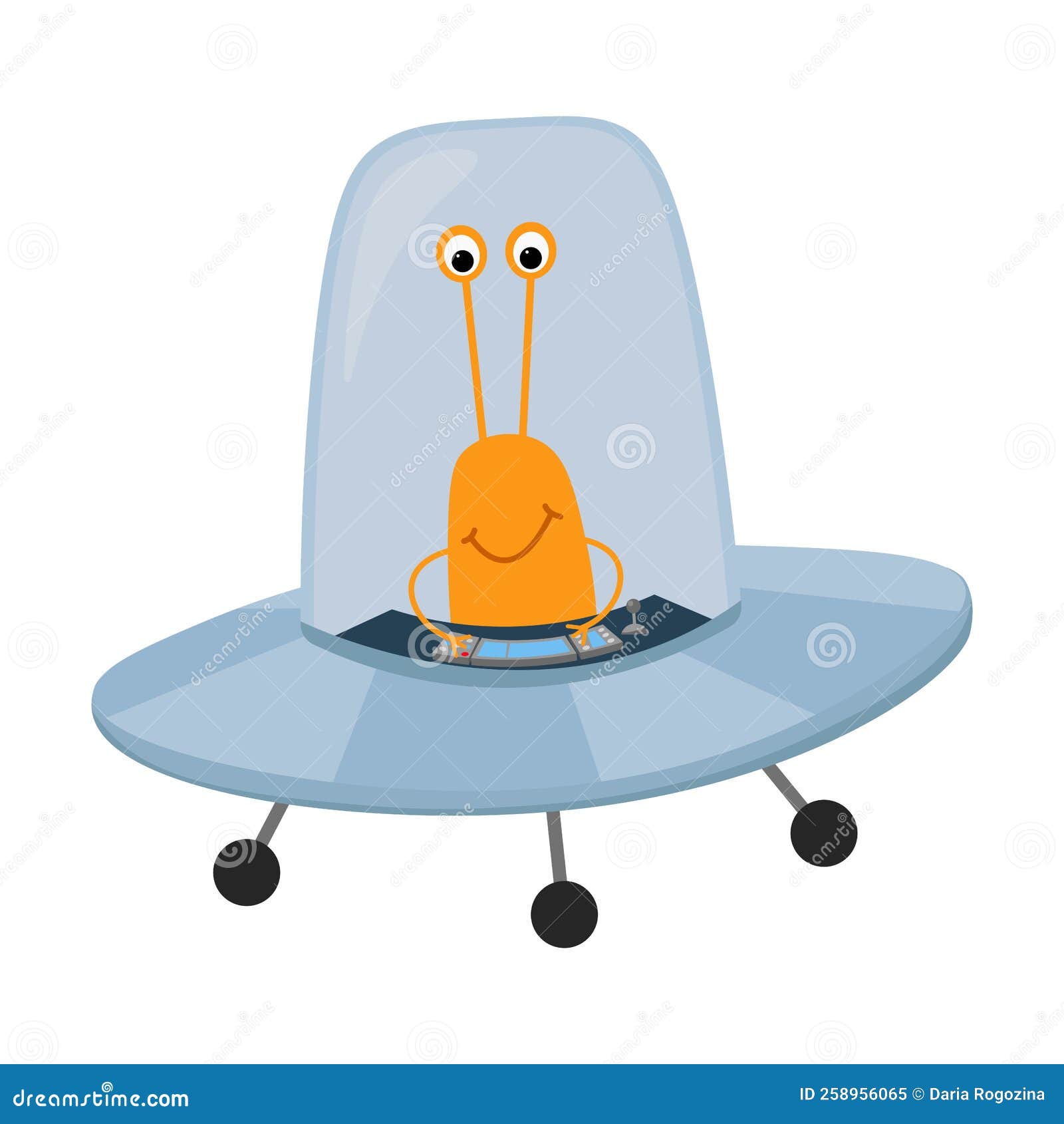 Spaceship with a Orange Alien on a White Background. Solar System on a ...