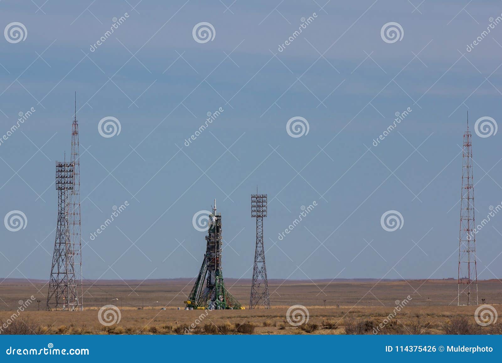 spaceship soyuz on baikonur spaceport ready for launch