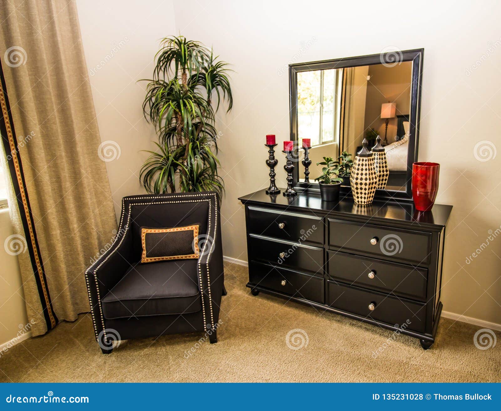 Spacious Bedroom With Dress And Chair Stock Photo Image Of Floor