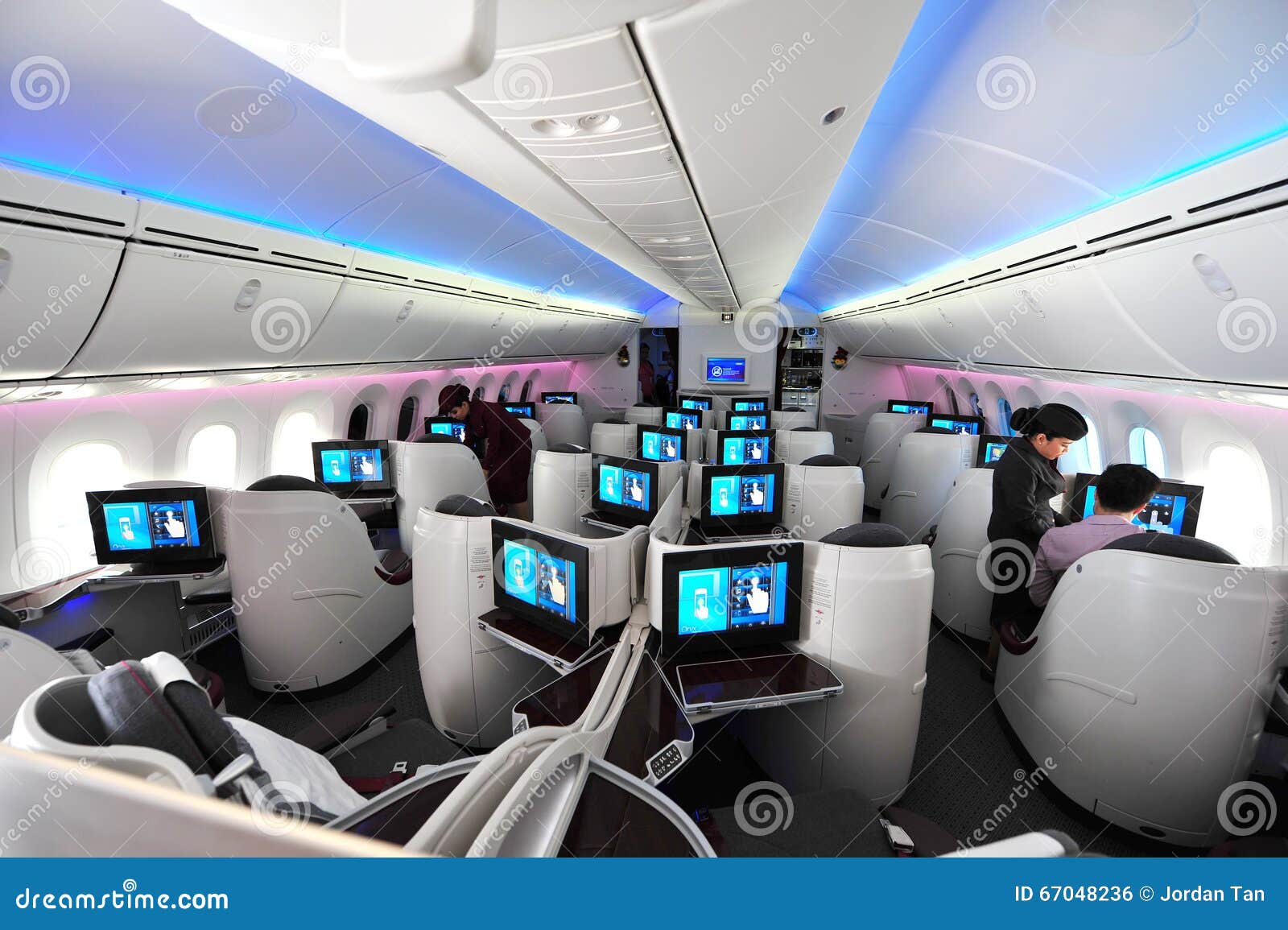Spacious Business Class Cabin Of Qatar Airways Boeing 787 8