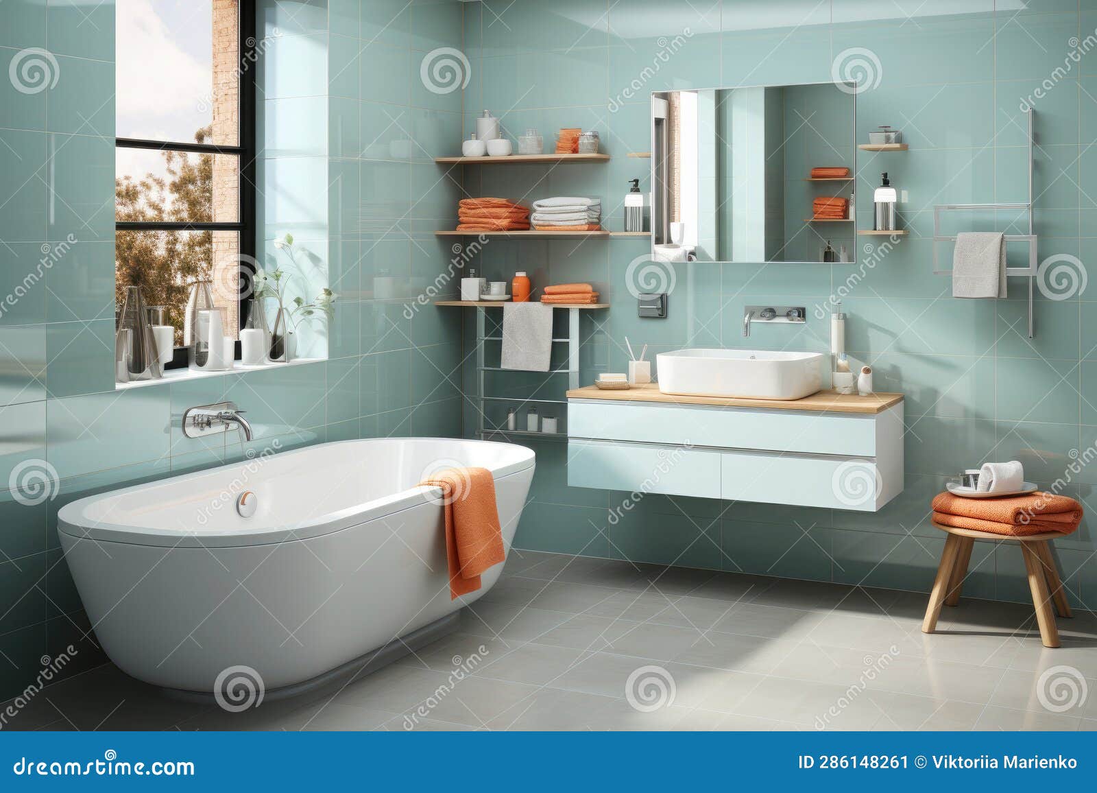 Spacious Light Blue Bathroom Design Stock Illustration Illustration