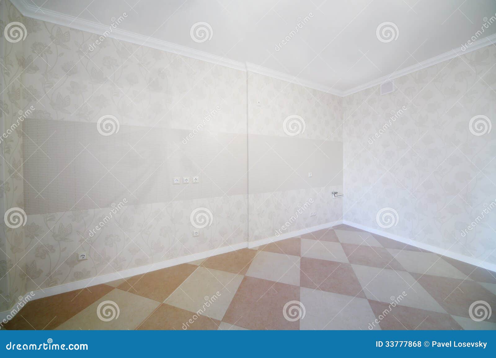 Spacious Light Kitchen with Grey Wallpapers Stock Photo Image of