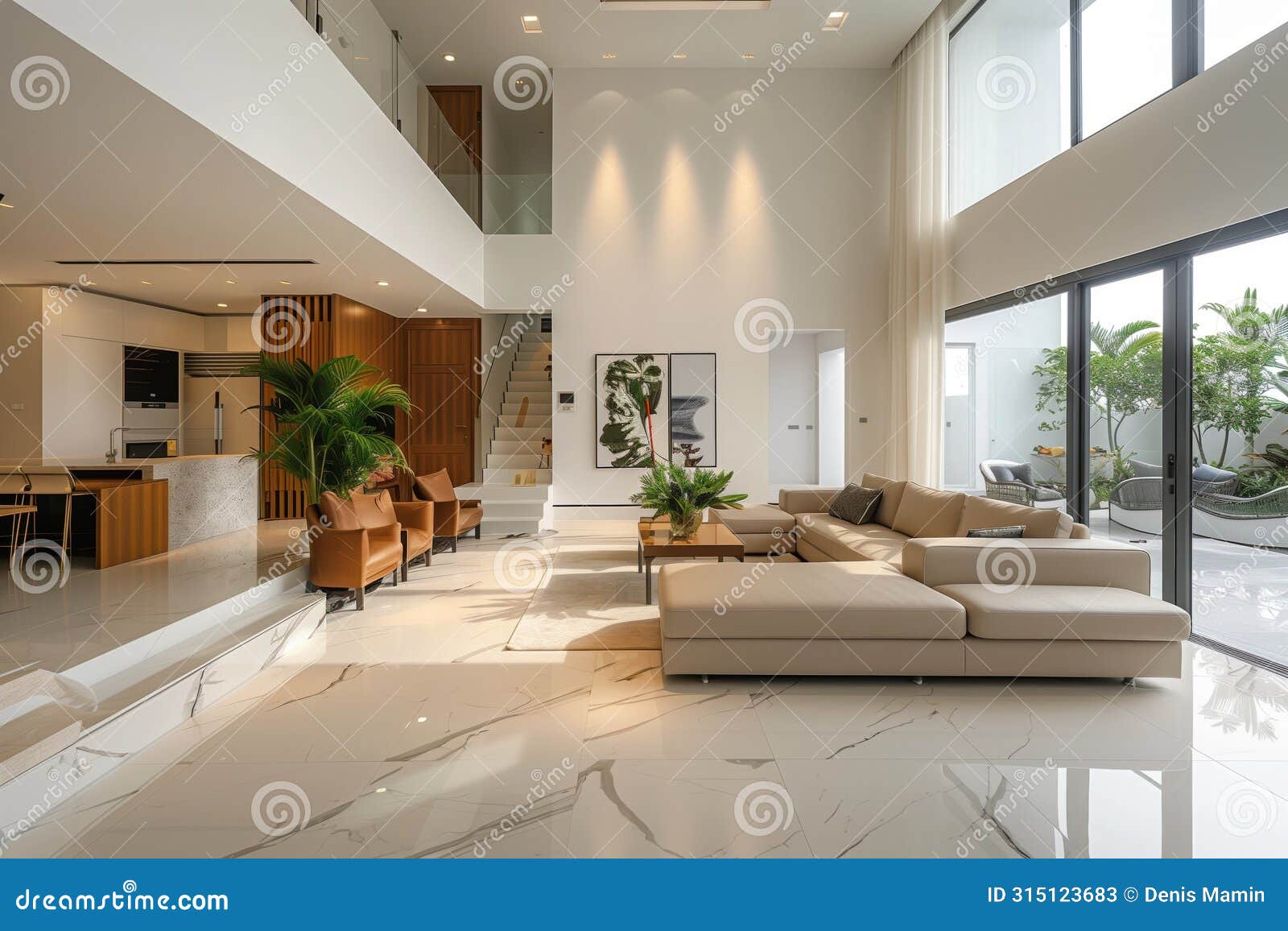spacious modern living with high ceilings ai generated