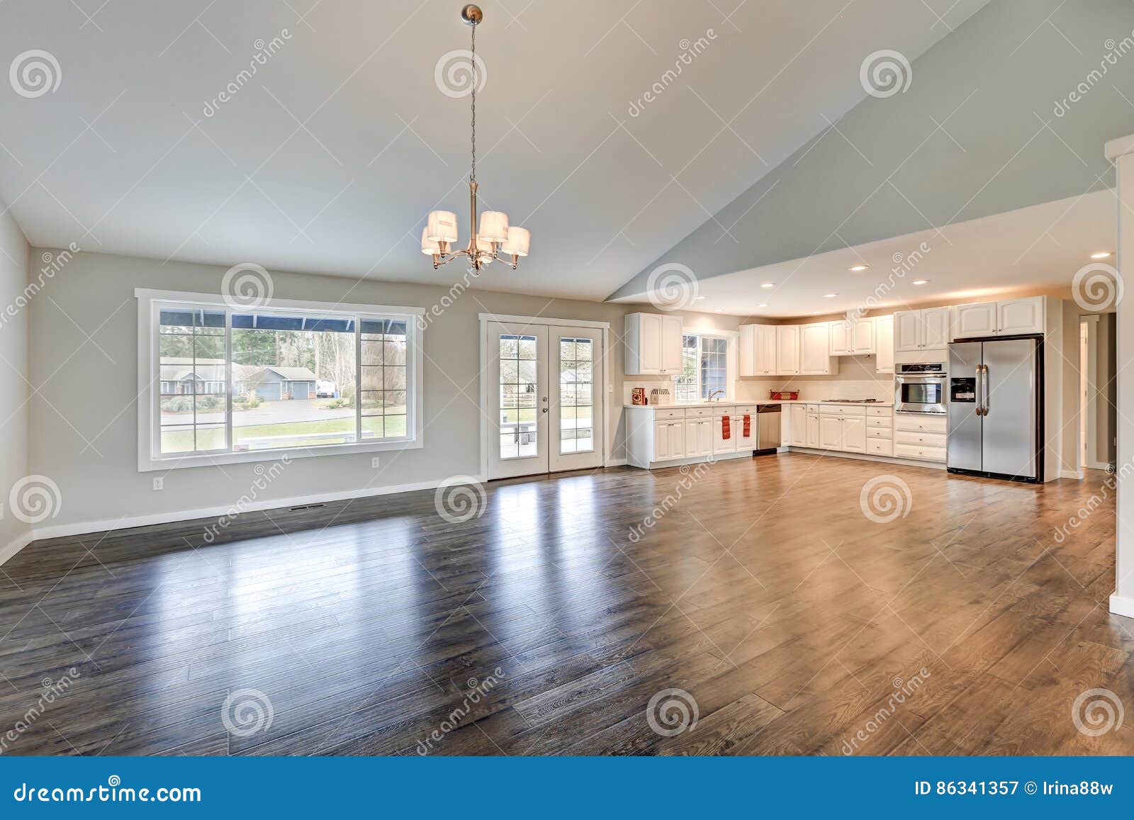 Spacious Rambler Home Interior With Vaulted Ceiling Stock Image