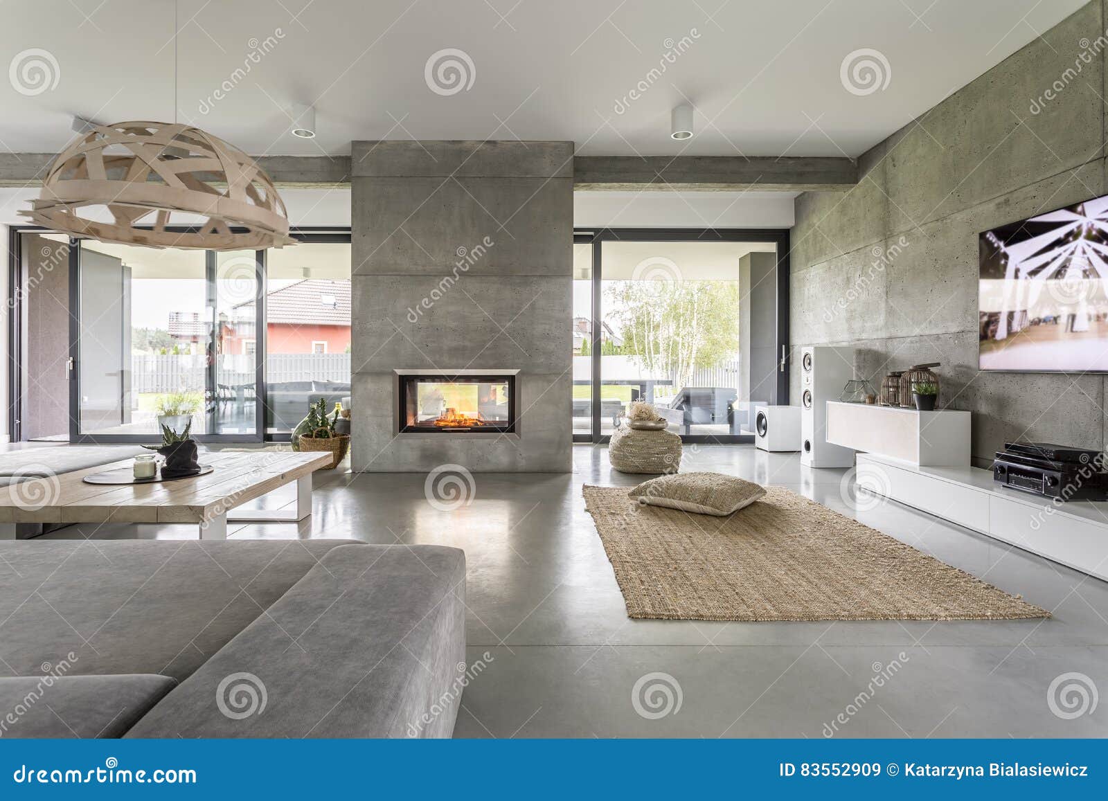 spacious villa with cement wall