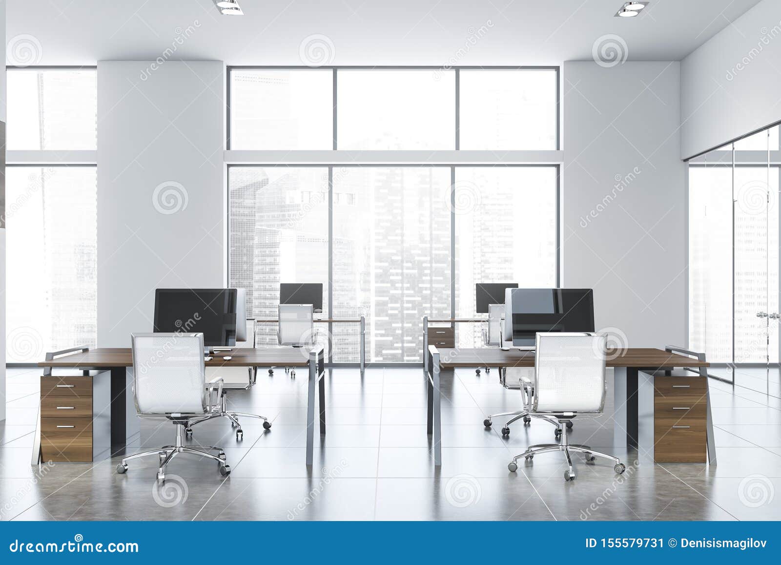 Spacious White Open Space Office Stock Illustration - Illustration of  modern, desk: 155579731